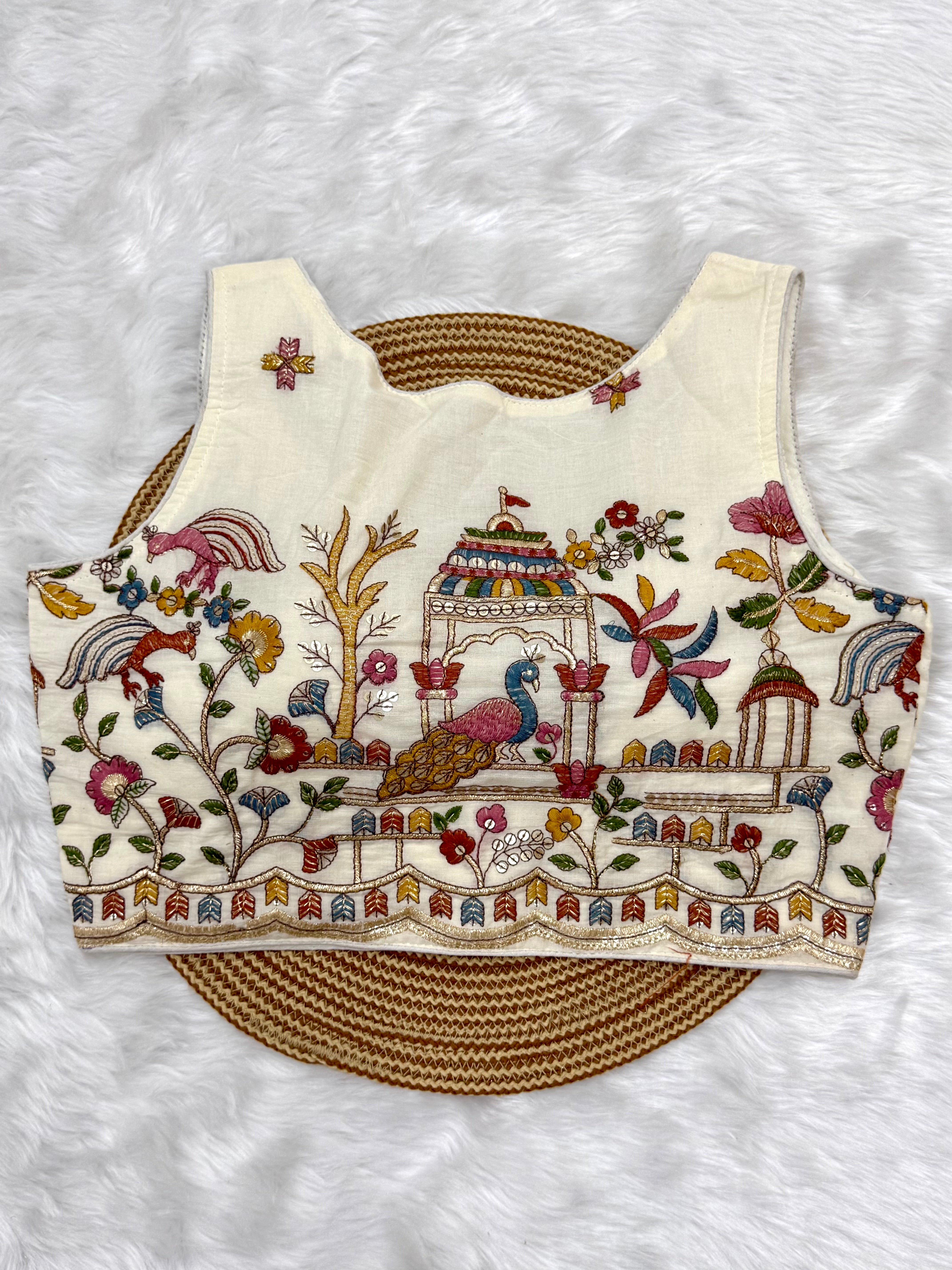 DESIGNER EMBRO-SEQUIN WORK BLOUSE - OFF WHITE