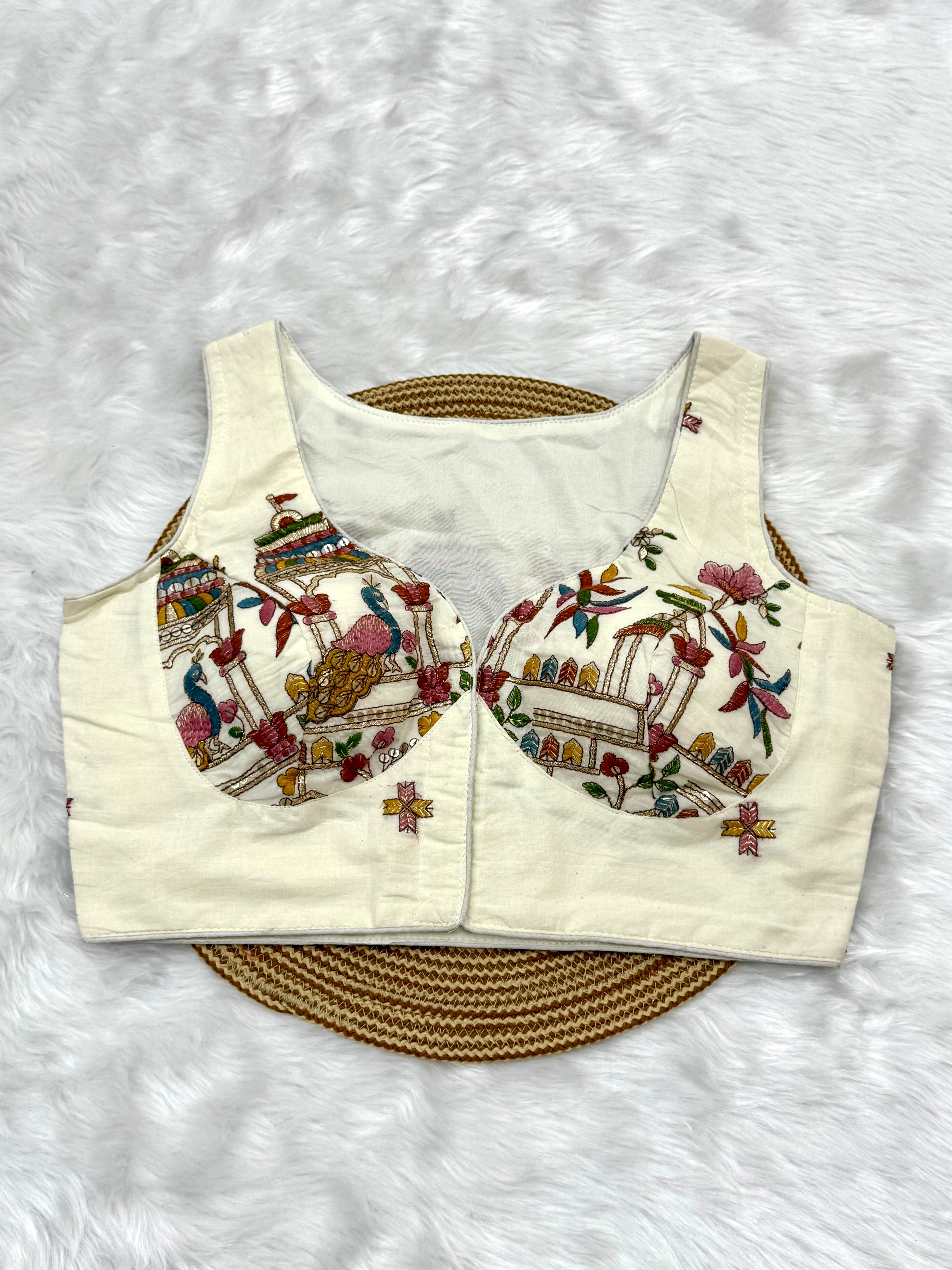 DESIGNER EMBRO-SEQUIN WORK BLOUSE - OFF WHITE