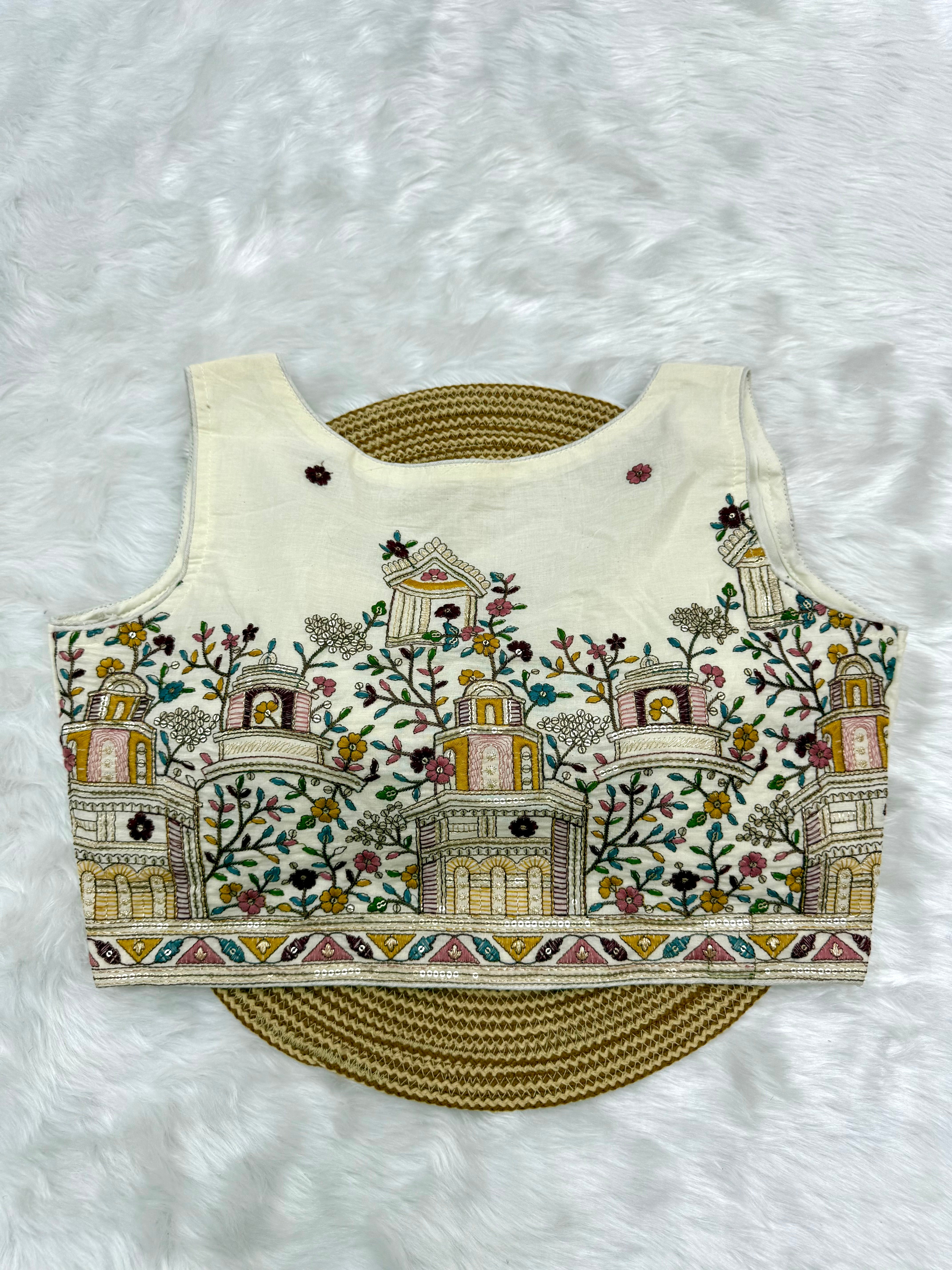 DESIGNER EMBRO-SEQUIN WORK BLOUSE - OFF WHITE