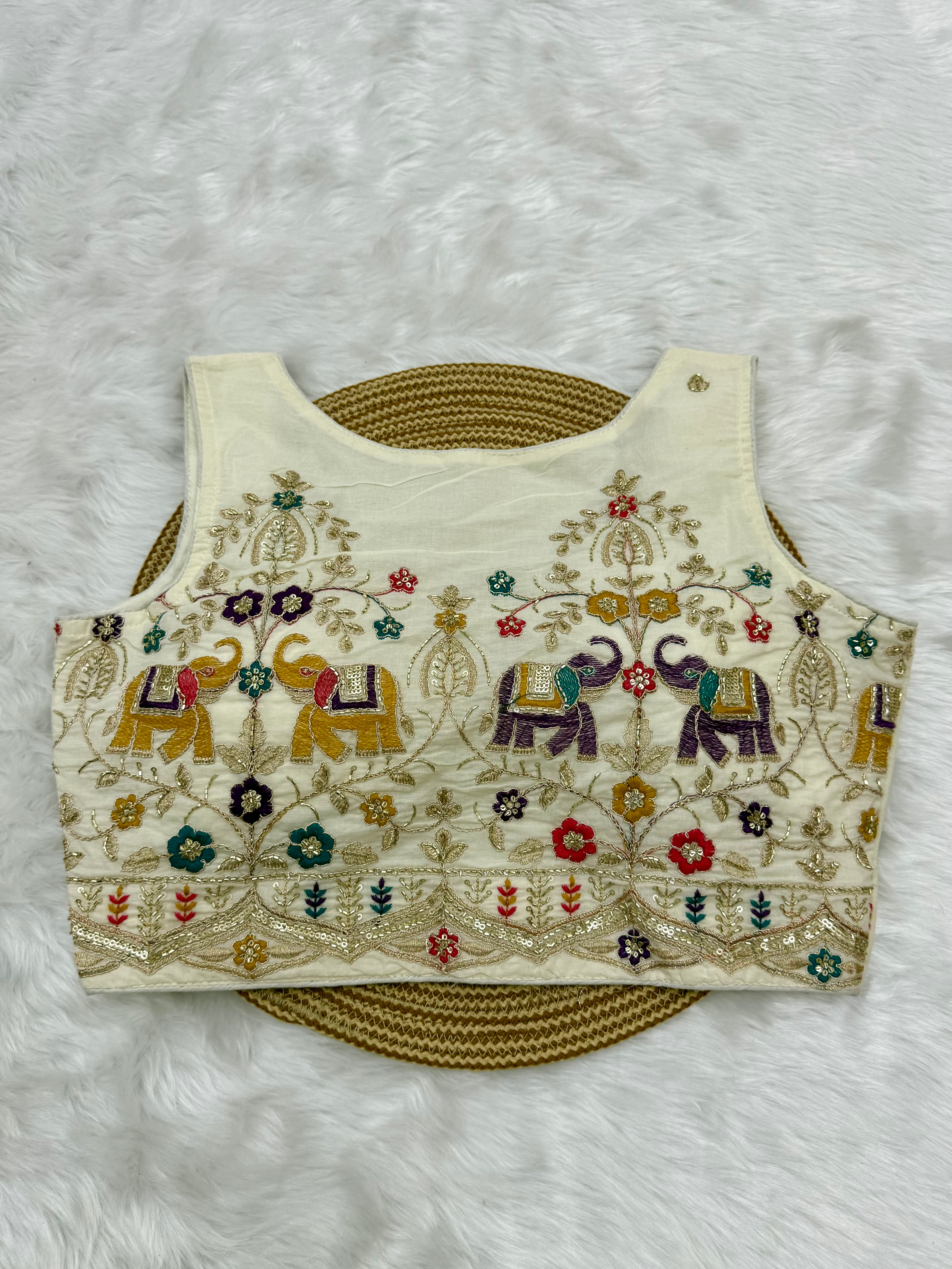 DESIGNER EMBRO-SEQUIN WORK BLOUSE - OFF WHITE