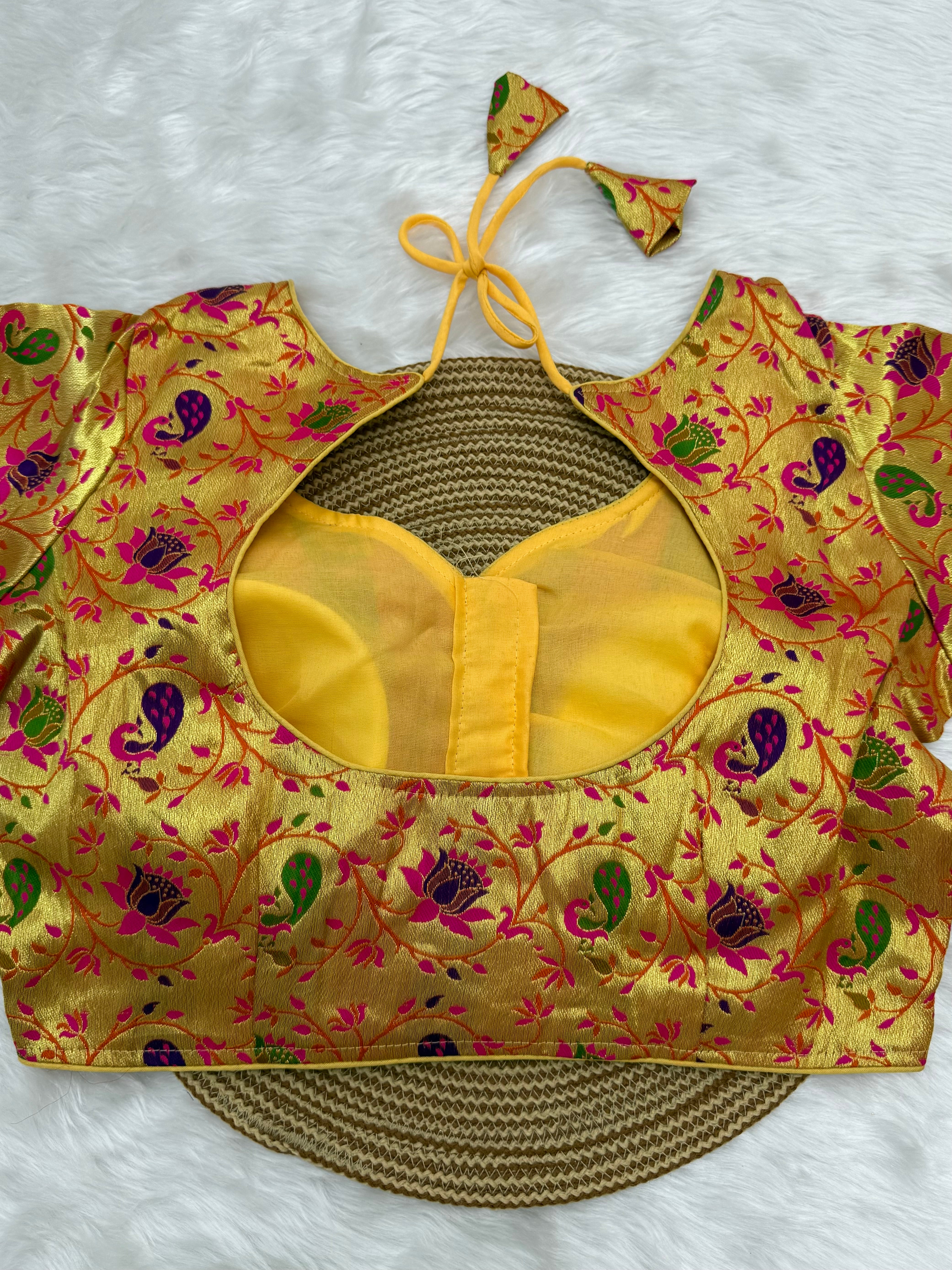 ROYAL BRIDAL BROCADE SAREE BLOUSE - GOLD