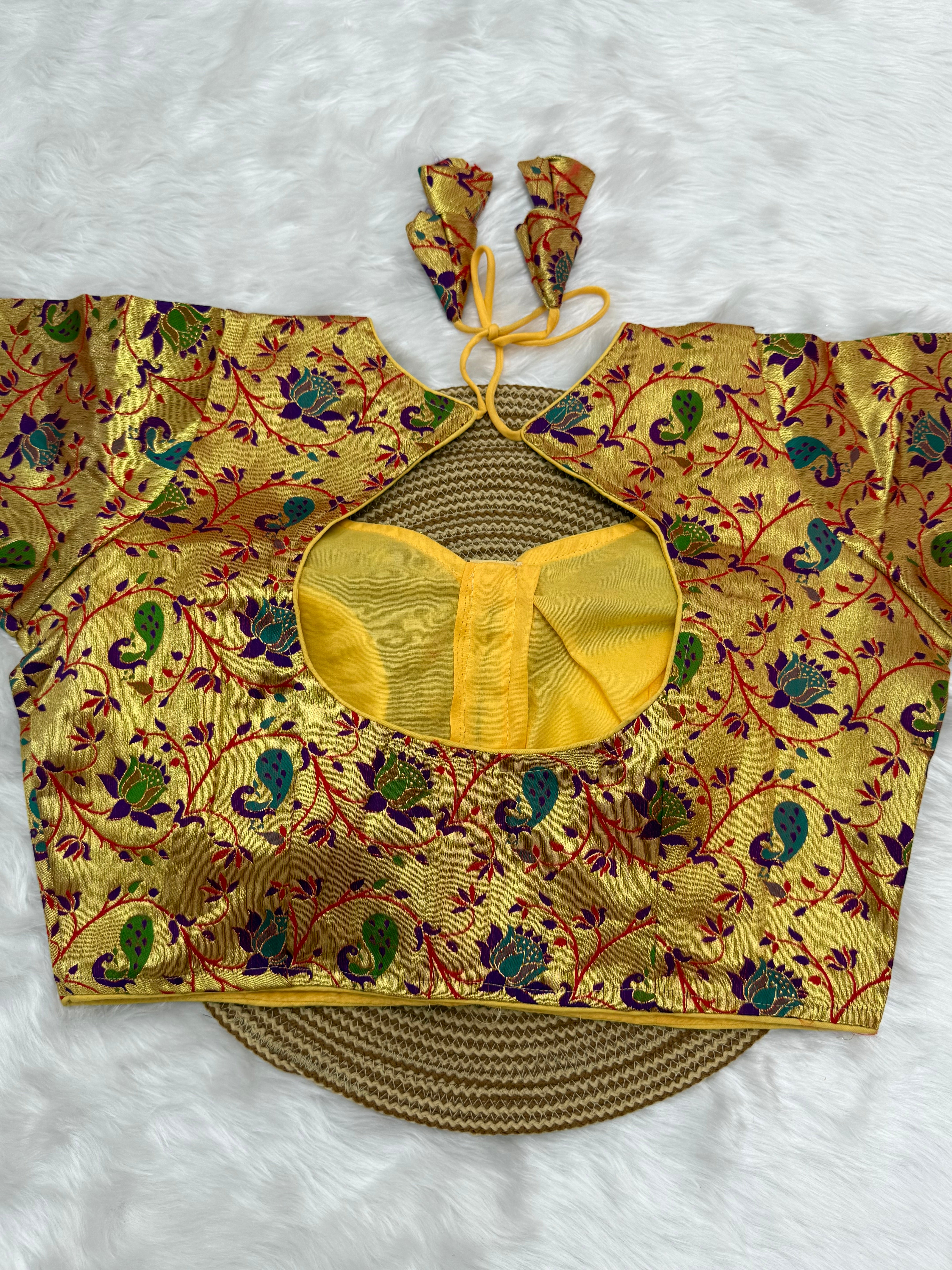ROYAL BRIDAL BROCADE SAREE BLOUSE - GOLD