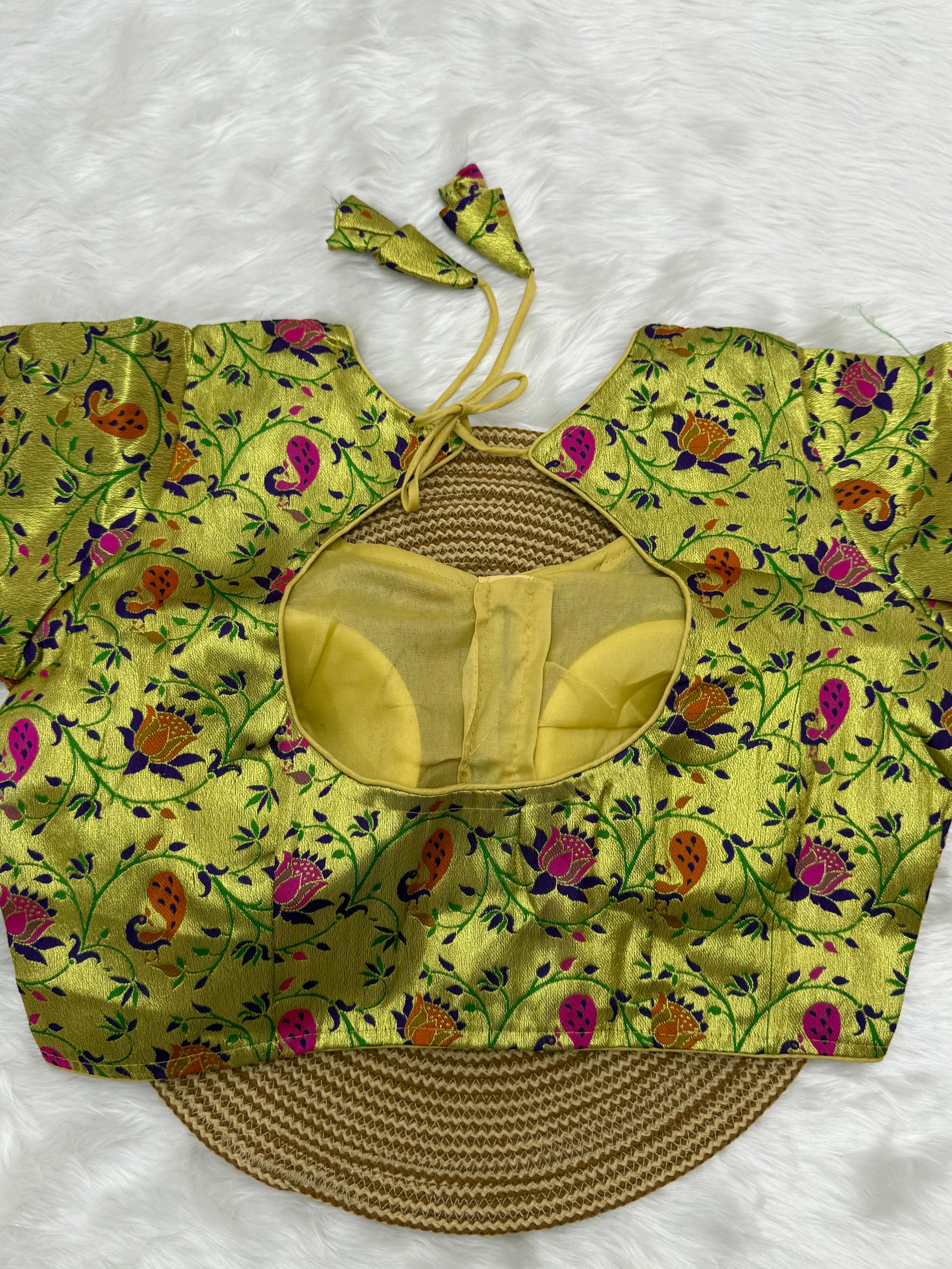 ROYAL BRIDAL BROCADE SAREE BLOUSE - GREEN