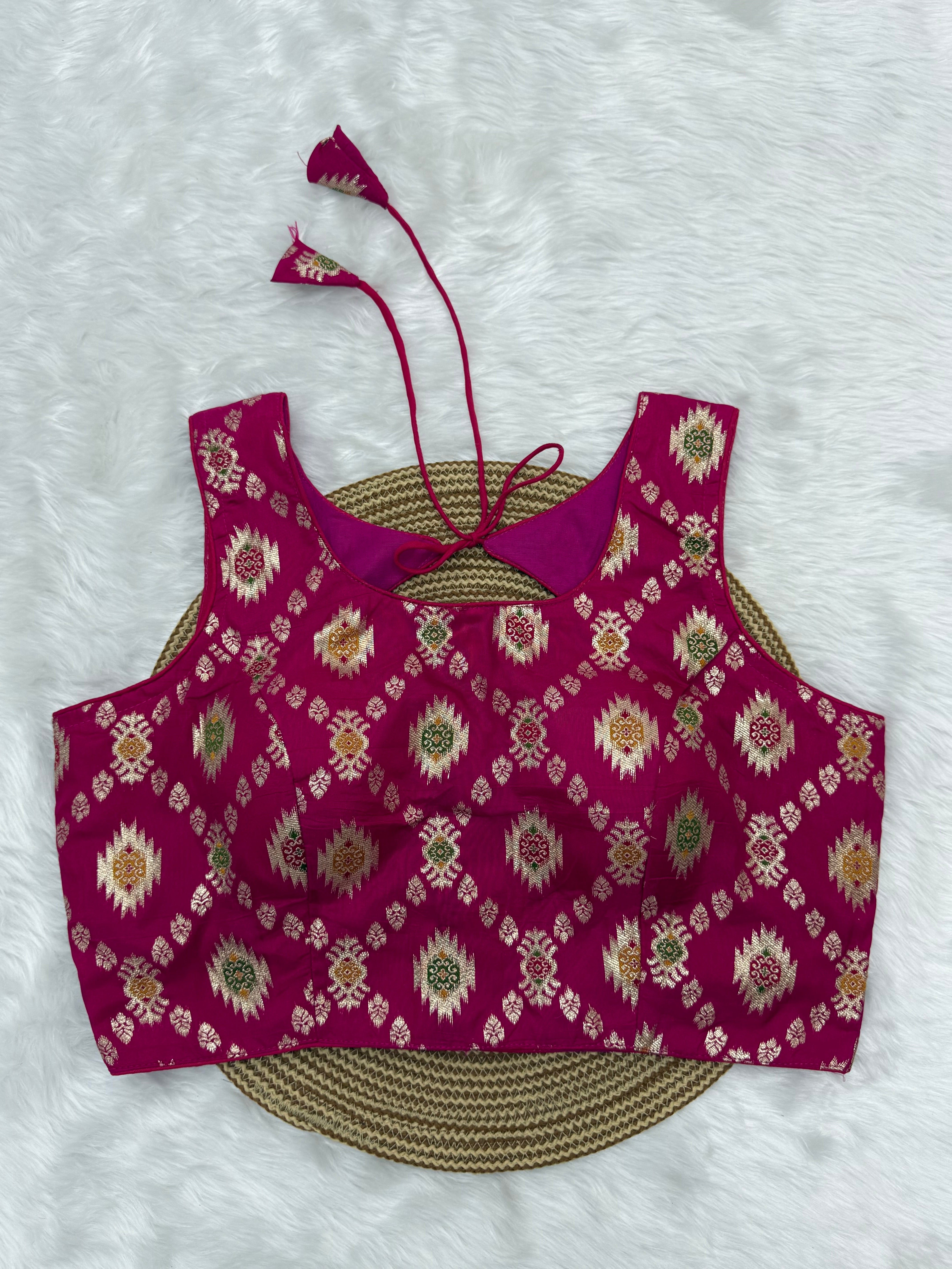 BANARASI BROCADE SLEEVELESS BLOUSE - PINK
