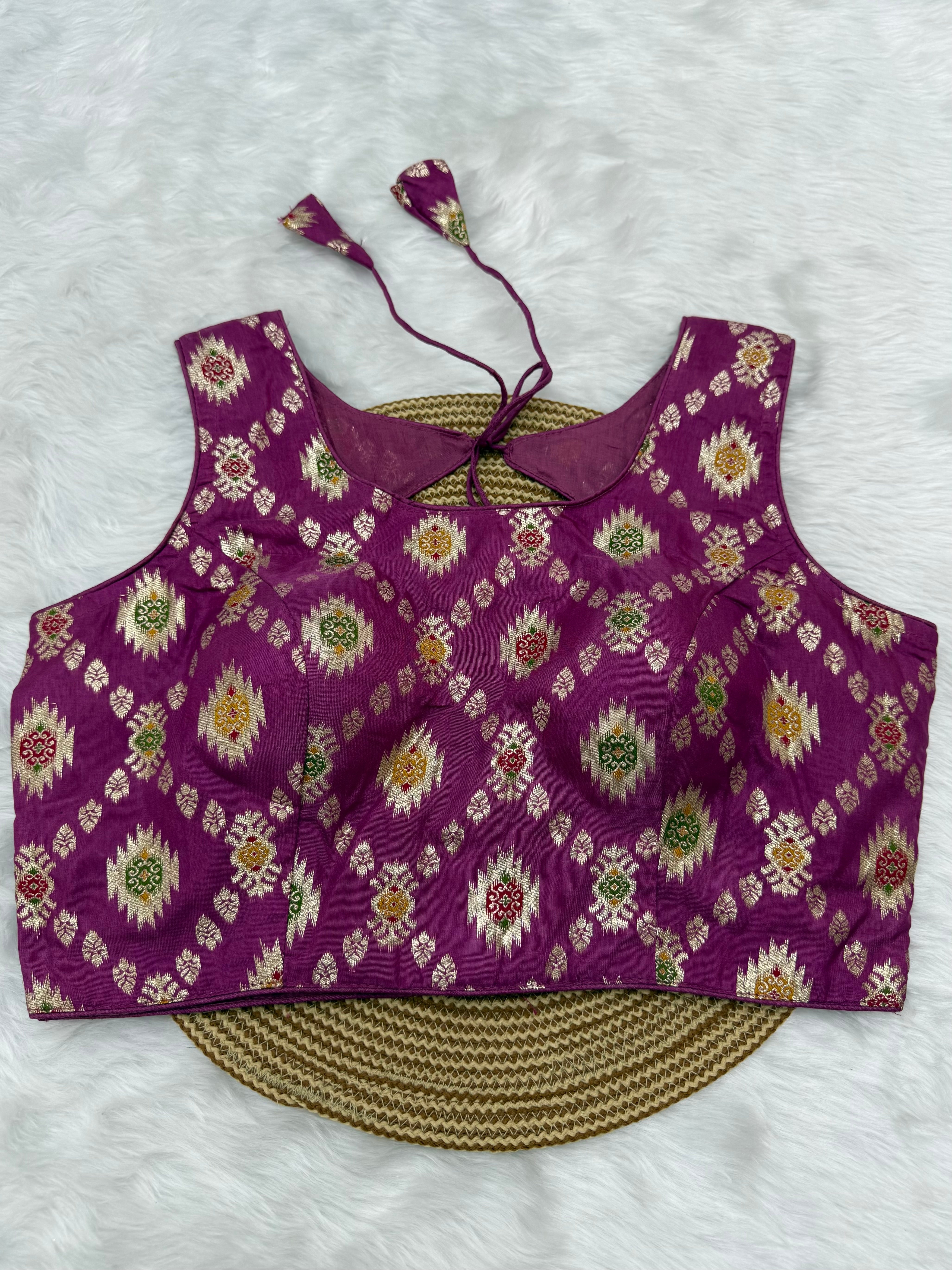 BANARASI BROCADE SLEEVELESS BLOUSE - EGGPLANT