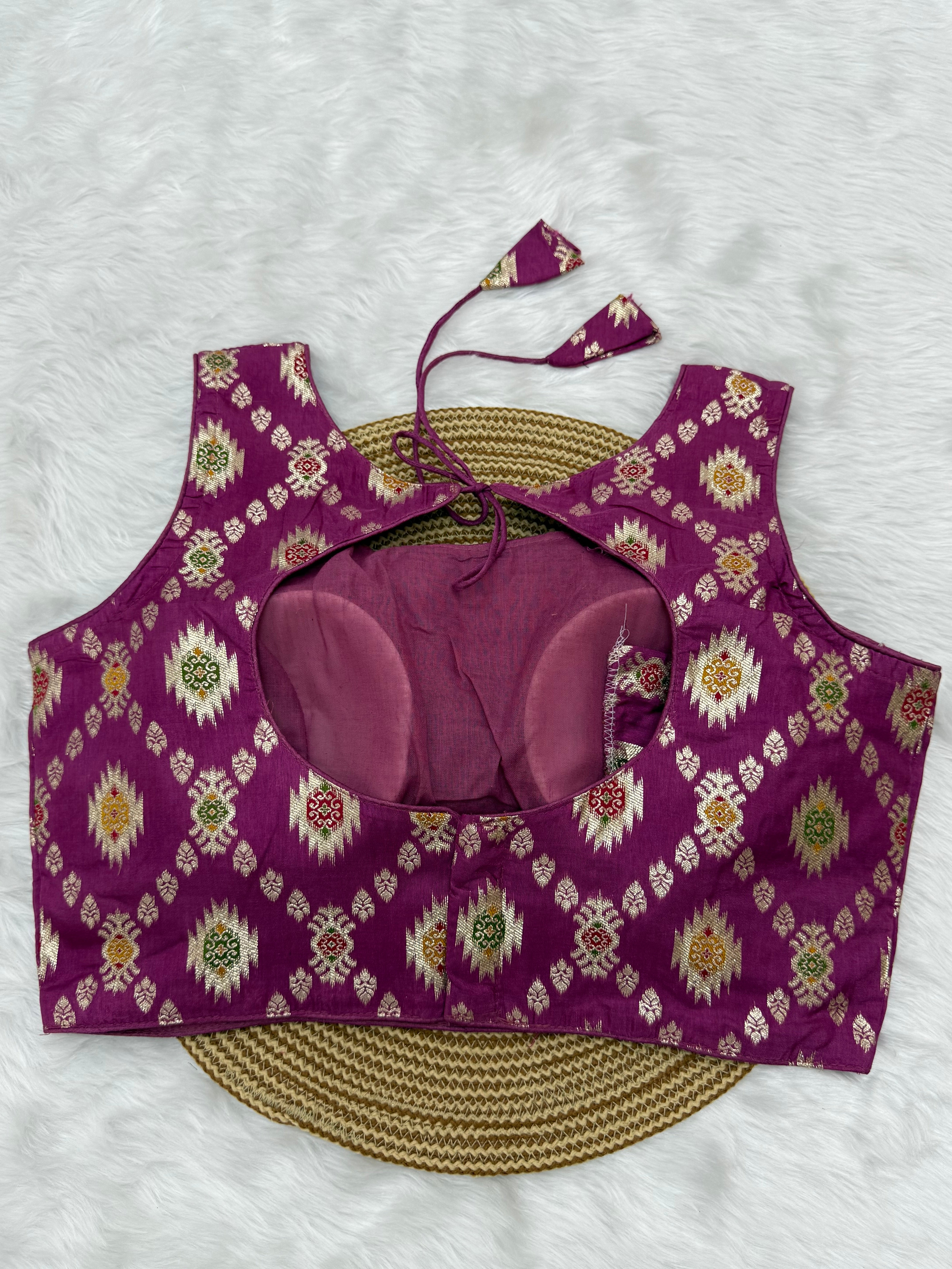 BANARASI BROCADE SLEEVELESS BLOUSE - EGGPLANT