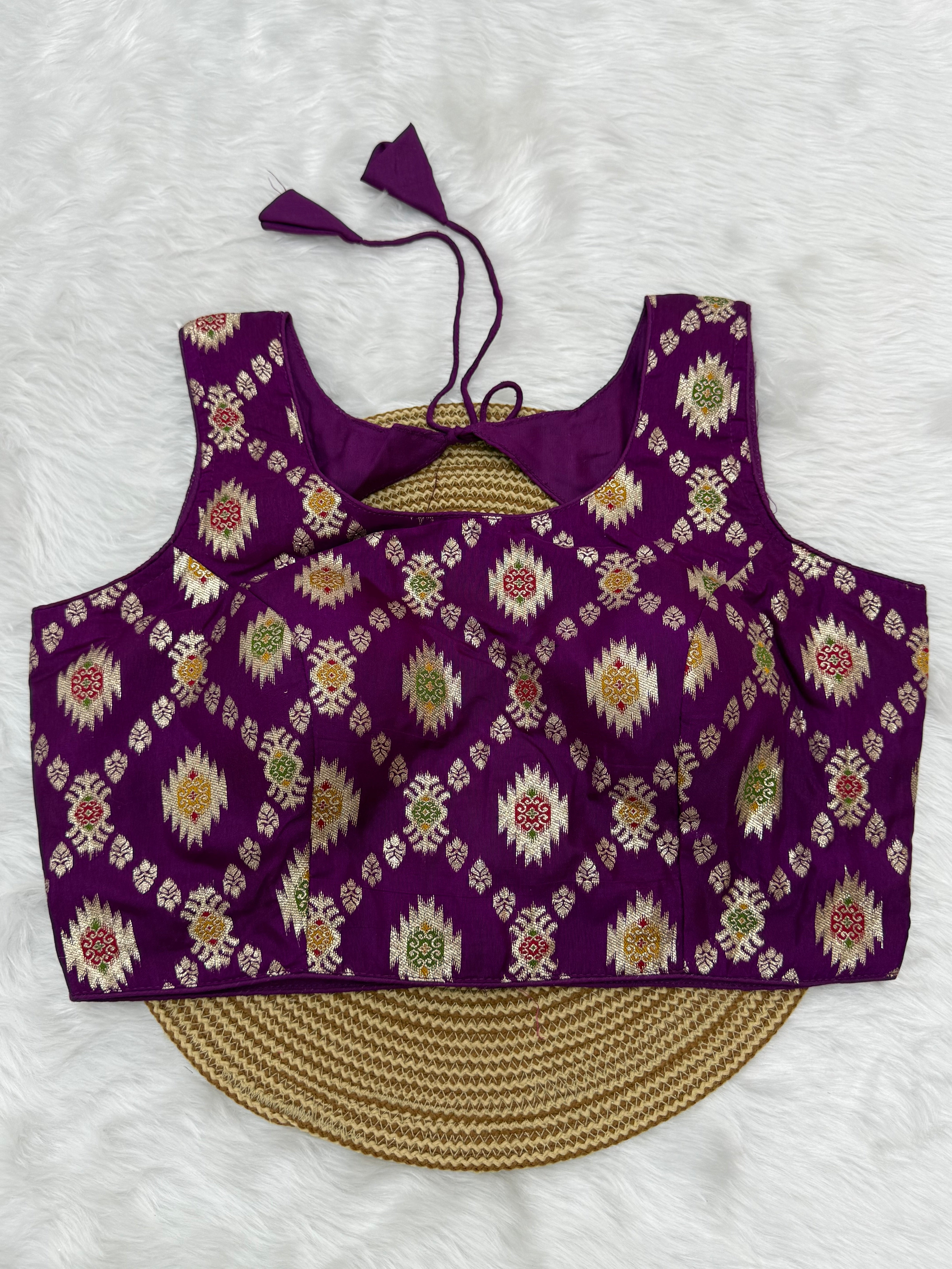 BANARASI BROCADE SLEEVELESS BLOUSE- EGGPLANT