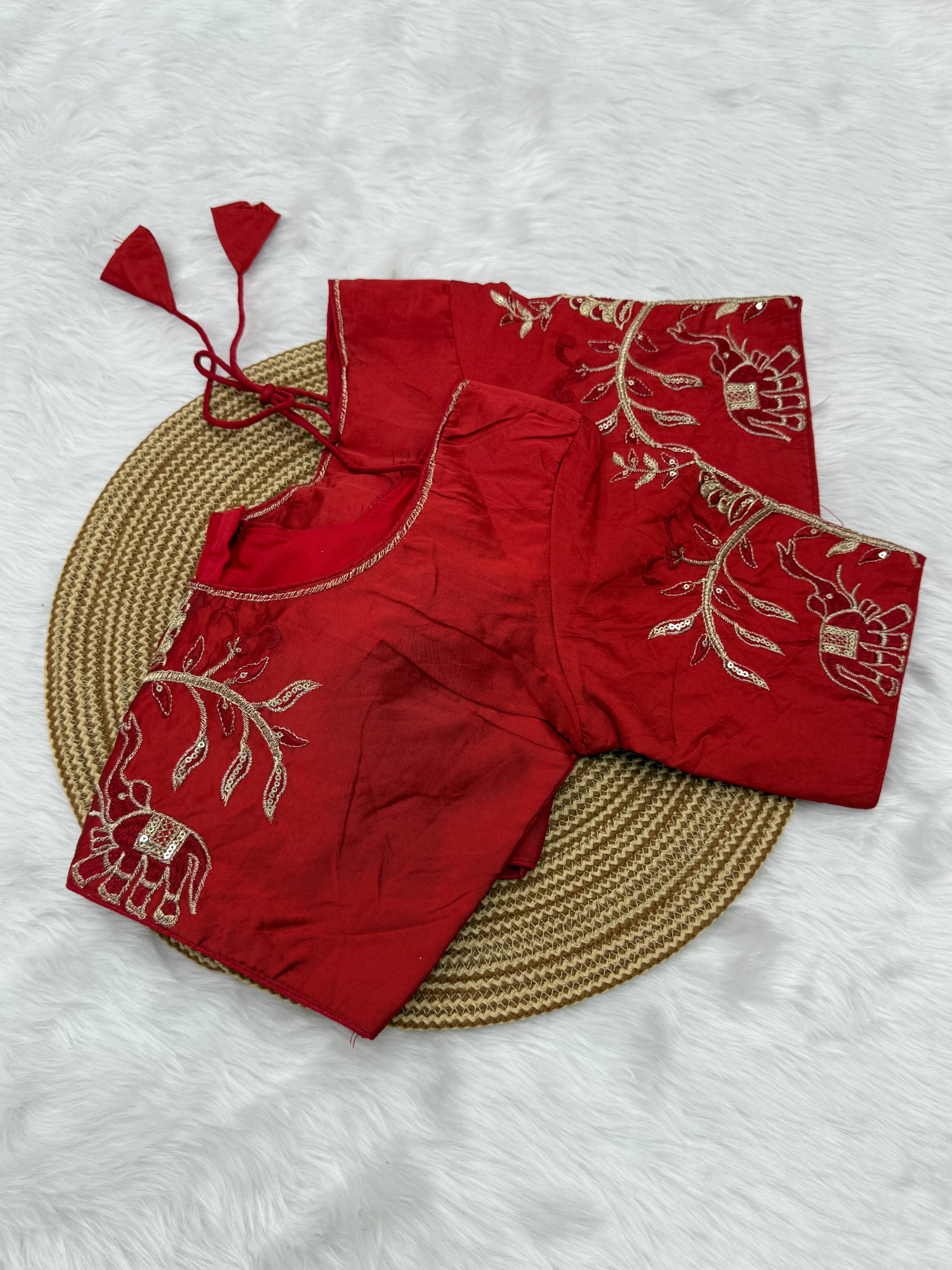 DESIGNER BUTTI WORK READY TO WEAR BLOUSE - RED