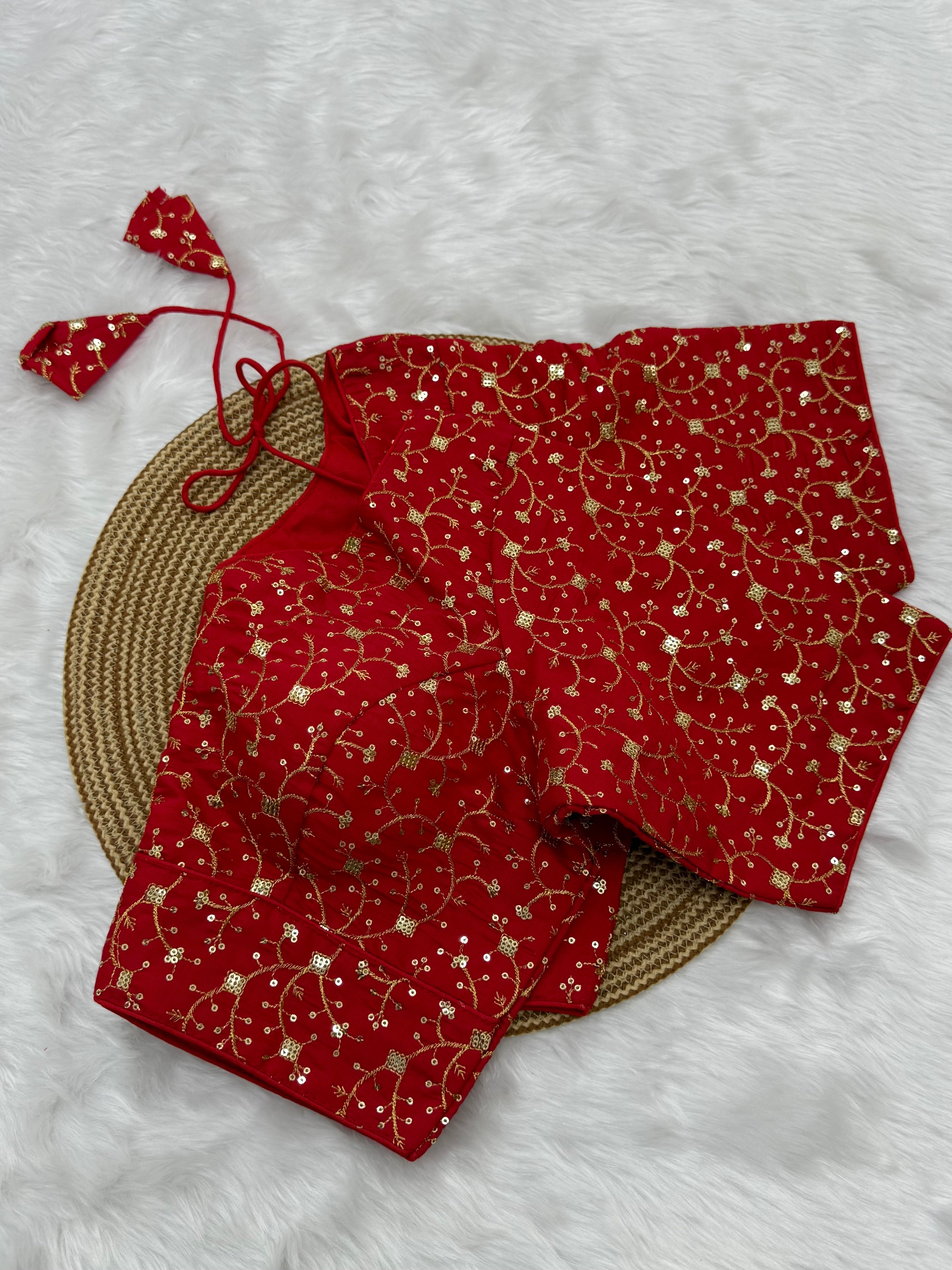 DESIGNER EMBRO-SEQUIN WORK BLOUSE - RED