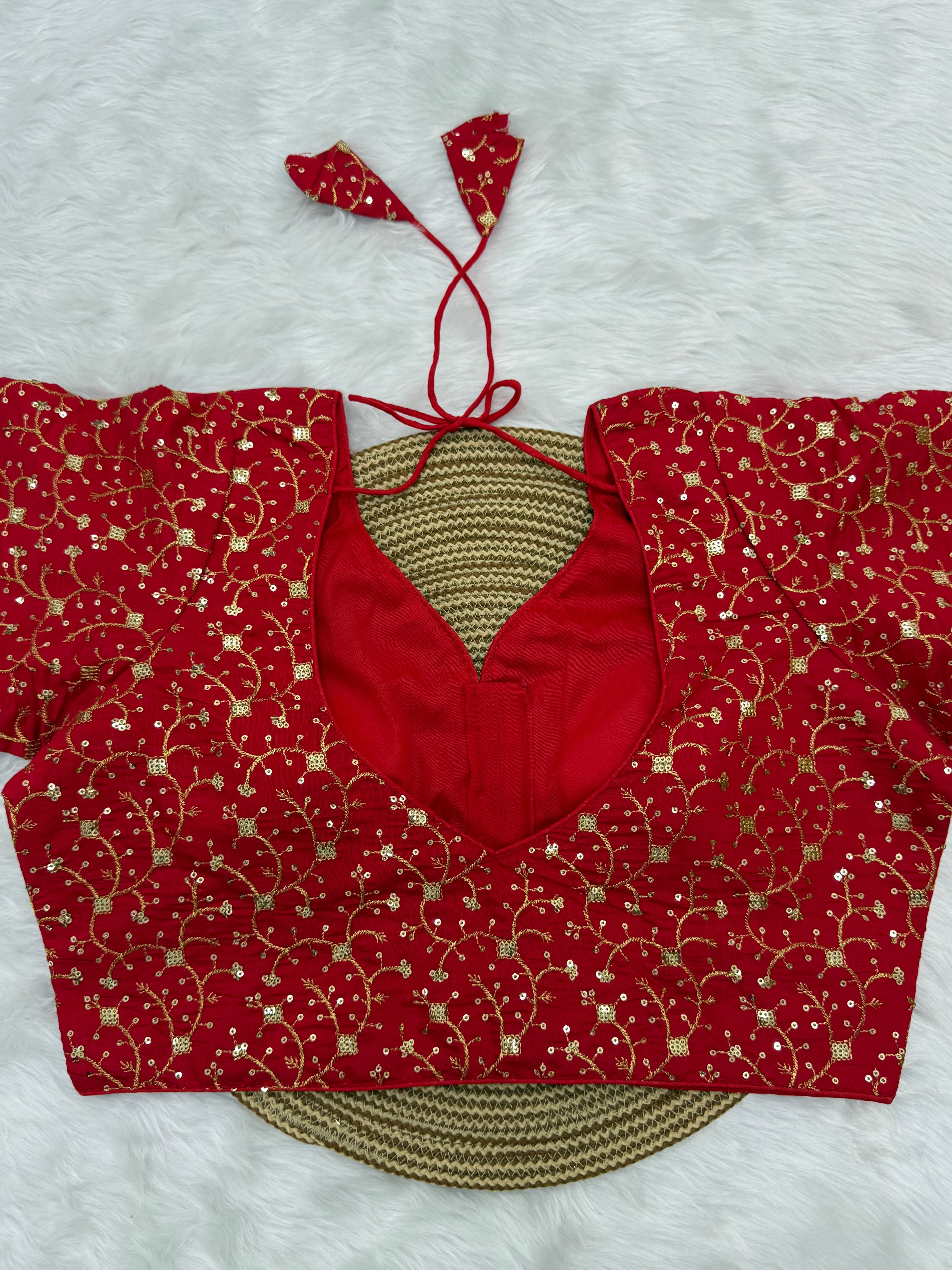 DESIGNER EMBRO-SEQUIN WORK BLOUSE - RED