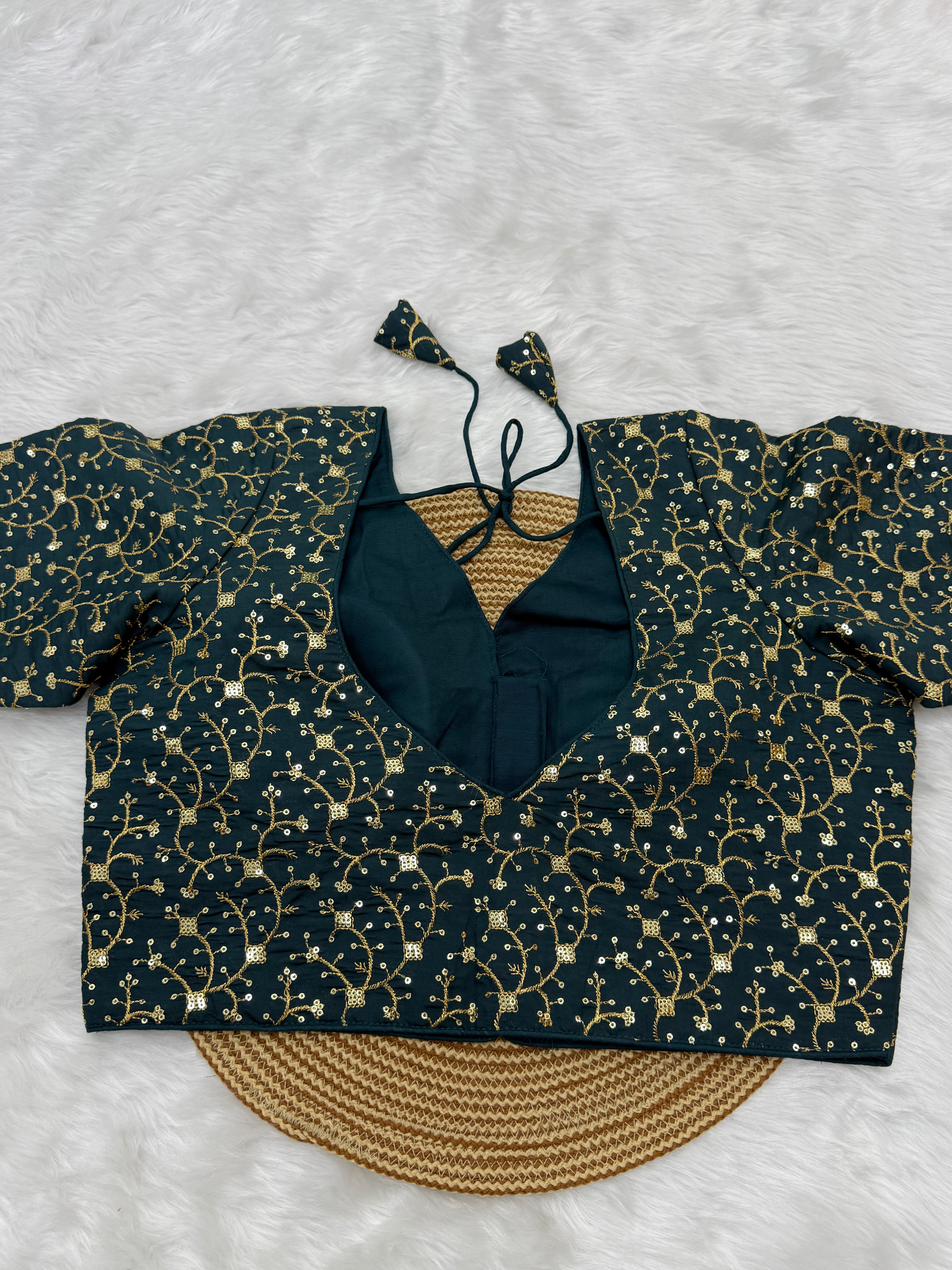 DESIGNER EMBRO-SEQUIN WORK BLOUSE - GREEN
