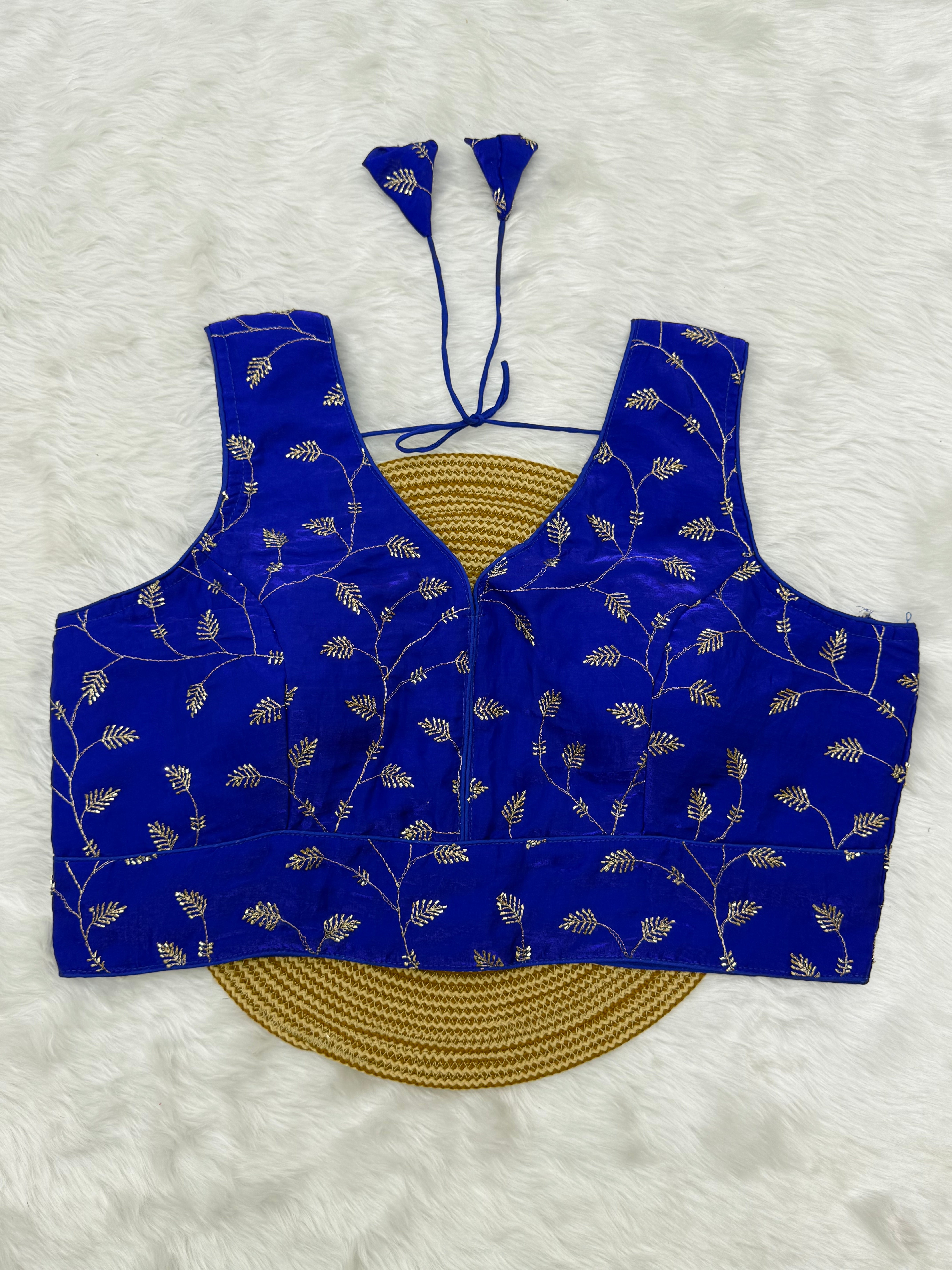 DESIGNER EMBRO-SEQUIN WORK SLEEVELESS BLOUSE - ROYAL BLUE