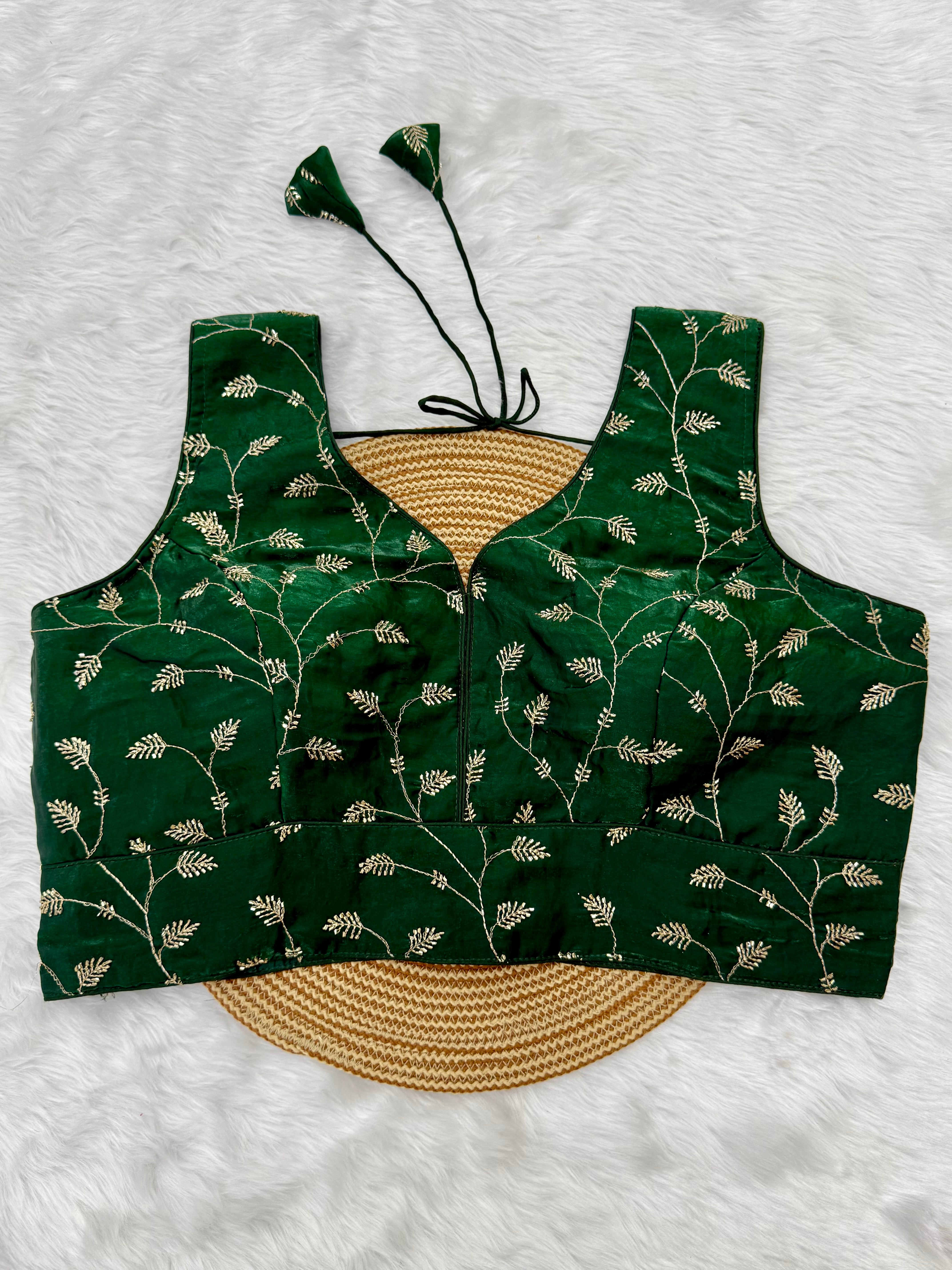 DESIGNER EMBRO-SEQUIN WORK SLEEVELESS BLOUSE - GREEN