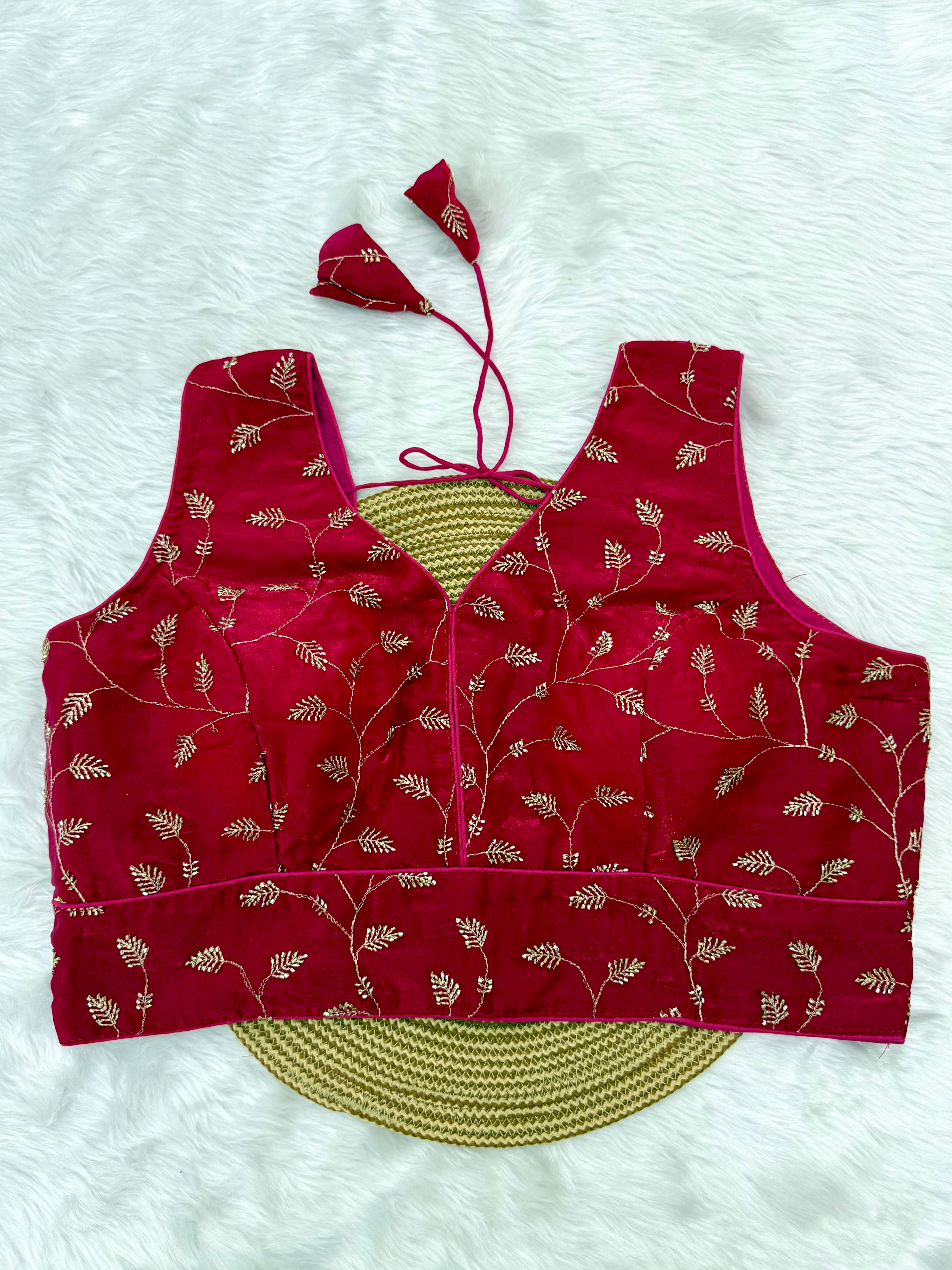 DESIGNER EMBRO-SEQUIN WORK SLEEVELESS BLOUSE - HOT PINK