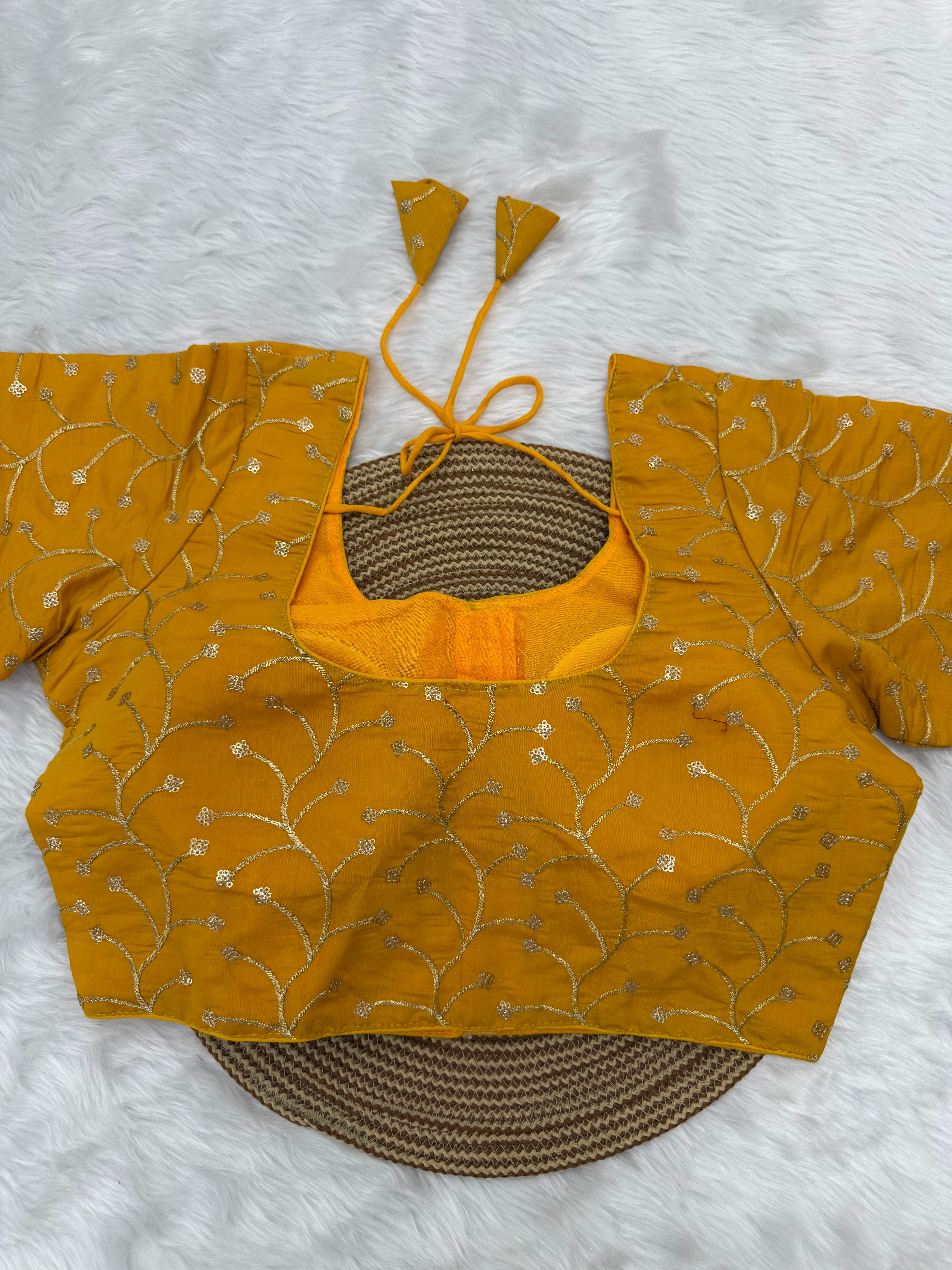 DESIGNER EMBRO-SEQUIN WORK BLOUSE - YELLOW
