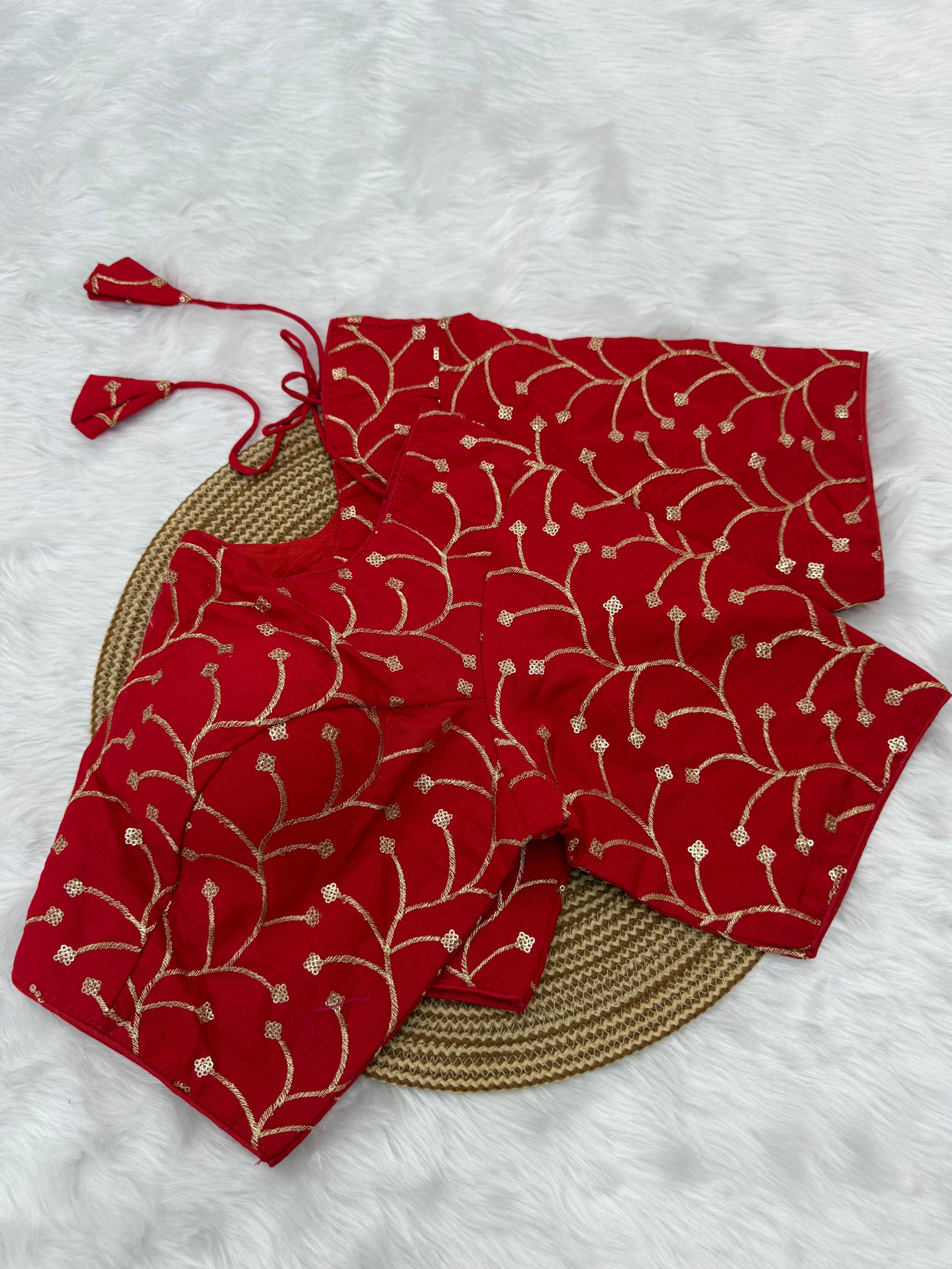 DESIGNER EMBRO-SEQUIN WORK BLOUSE - RED