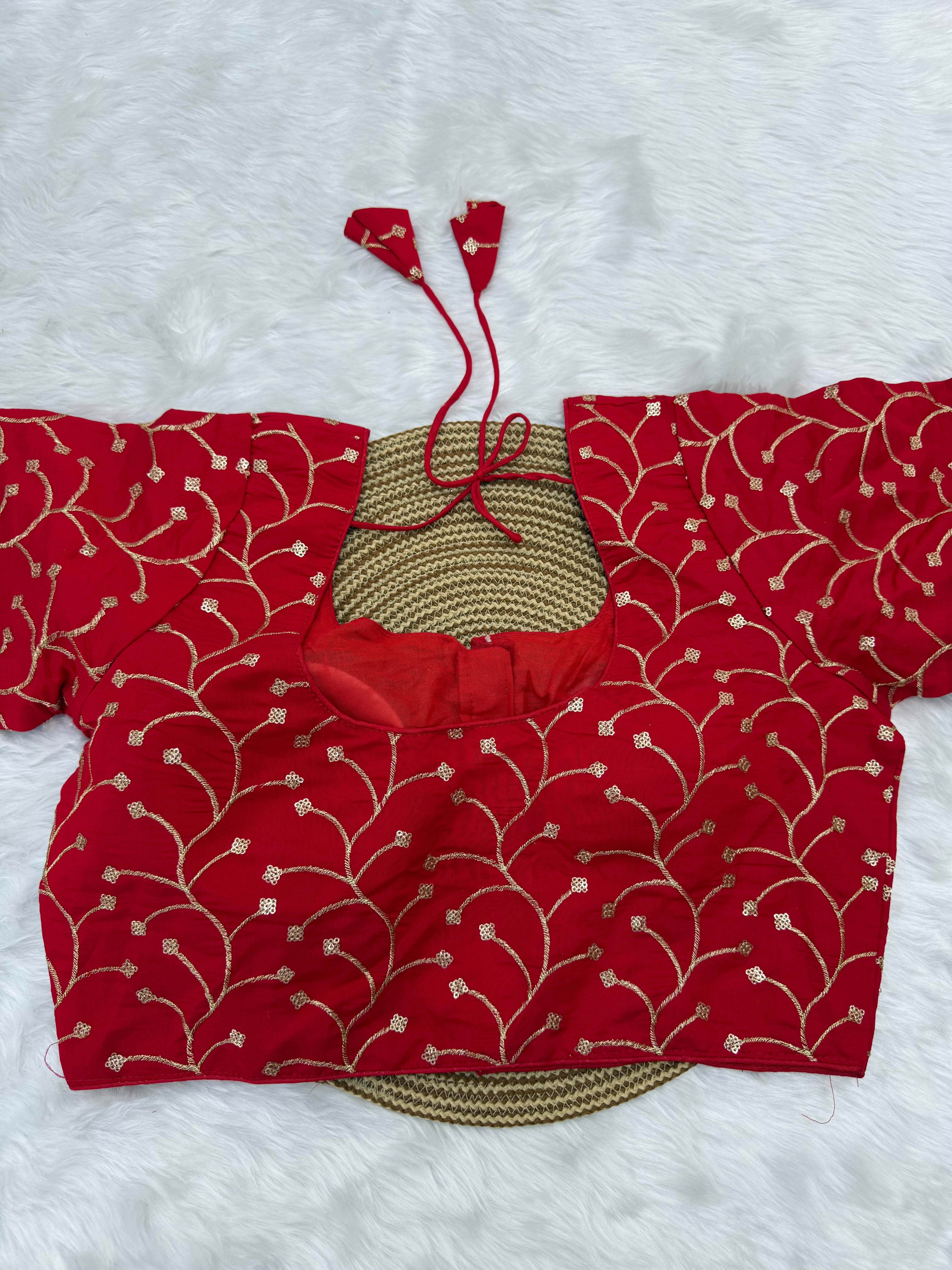 DESIGNER EMBRO-SEQUIN WORK BLOUSE - RED