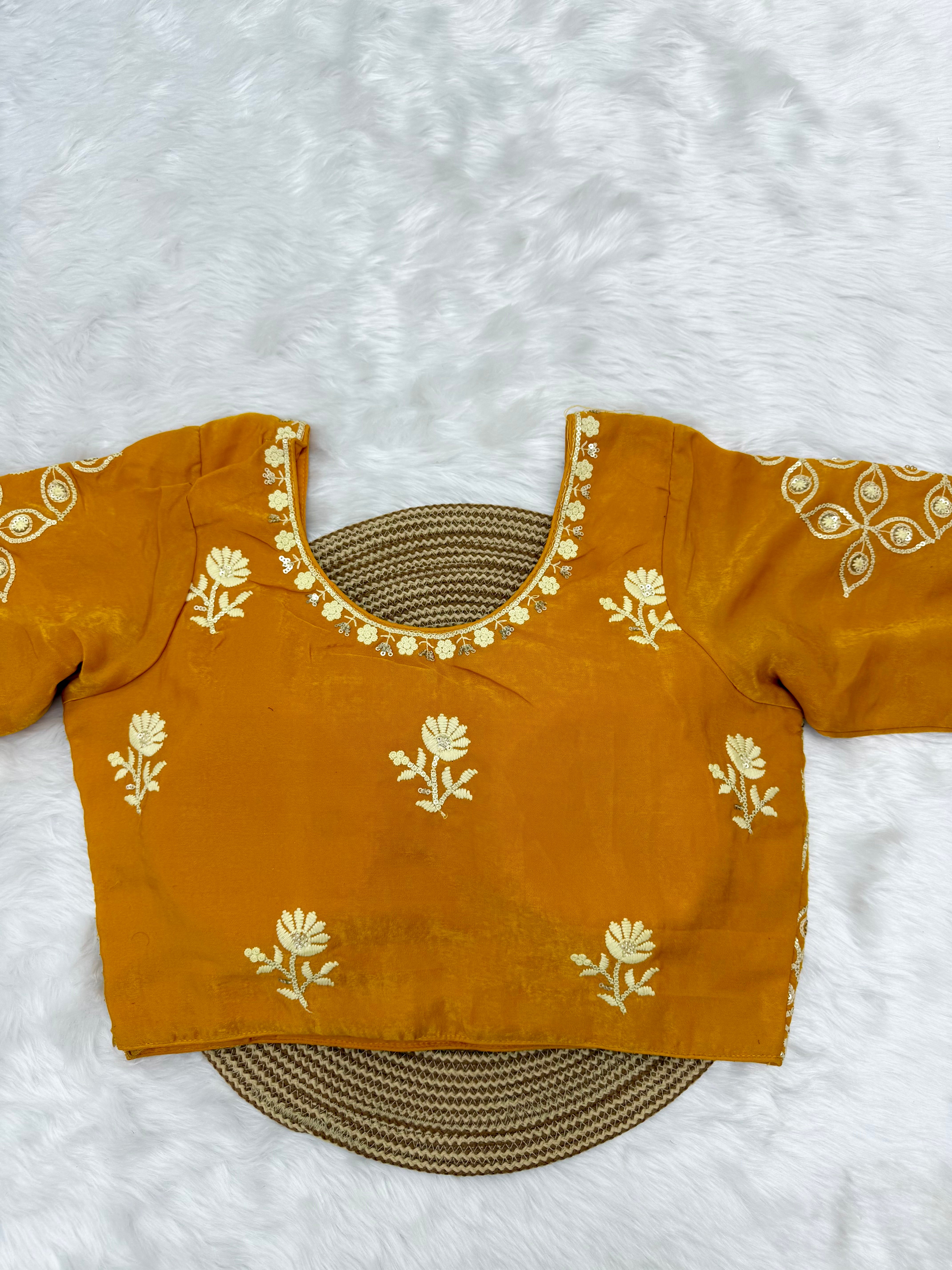 DESIGNER EMBROIDERED READY TO WEAR BLOUSE - YELLOW
