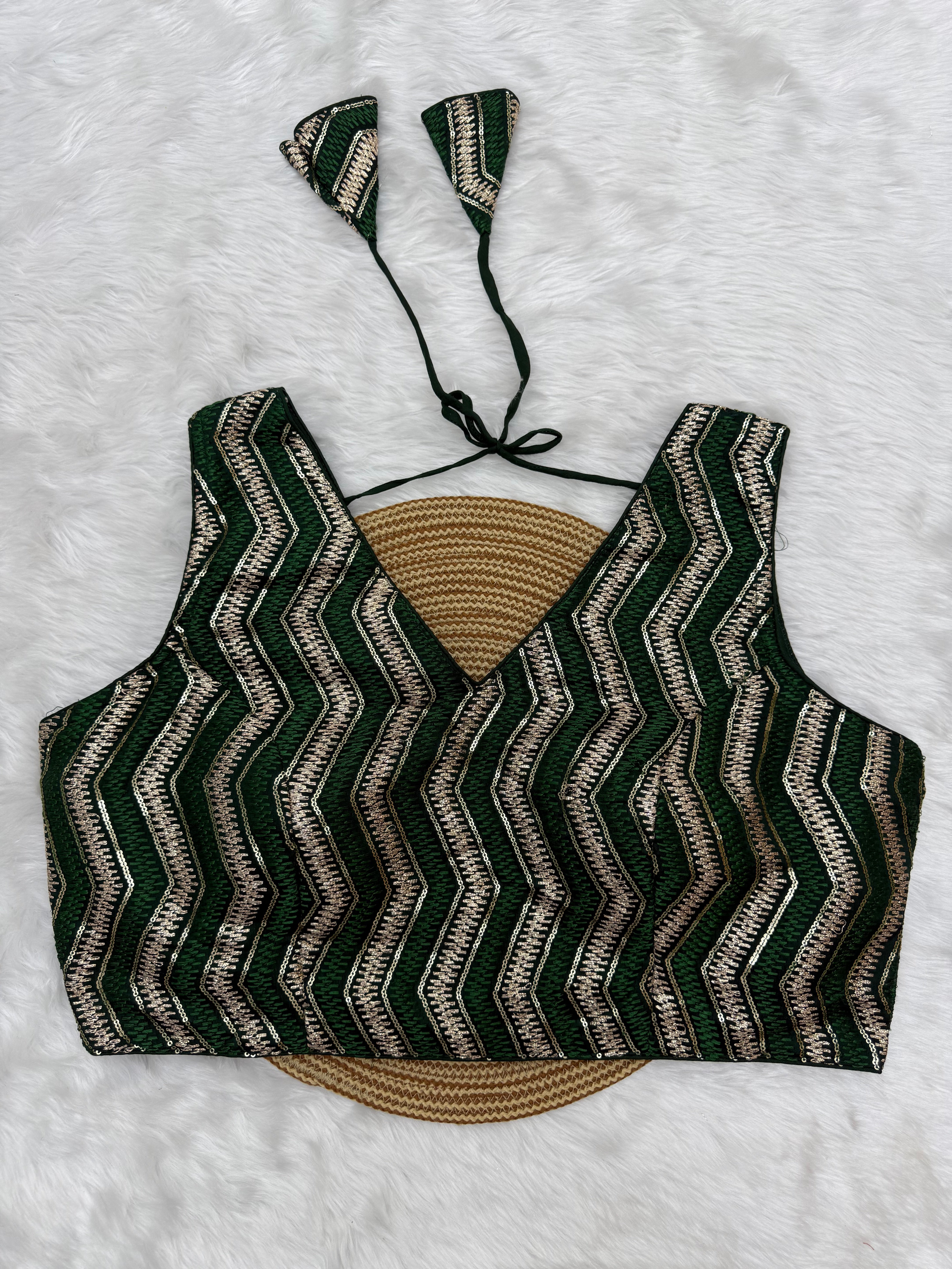 SEQUIN WORK SLEEVELESS PLUS SIZE FANCY BLOUSE - GREEN