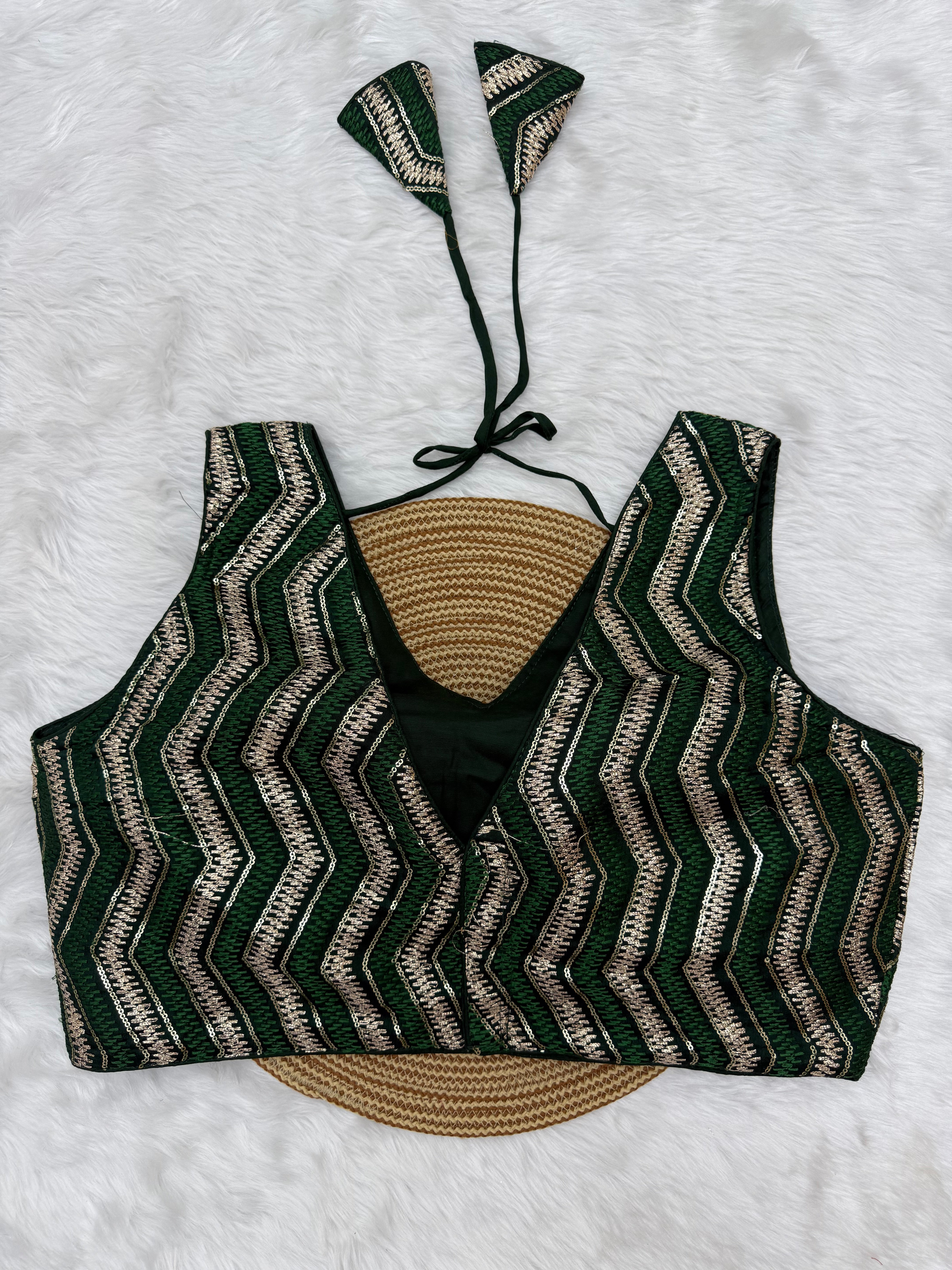 SEQUIN WORK SLEEVELESS PLUS SIZE FANCY BLOUSE - GREEN
