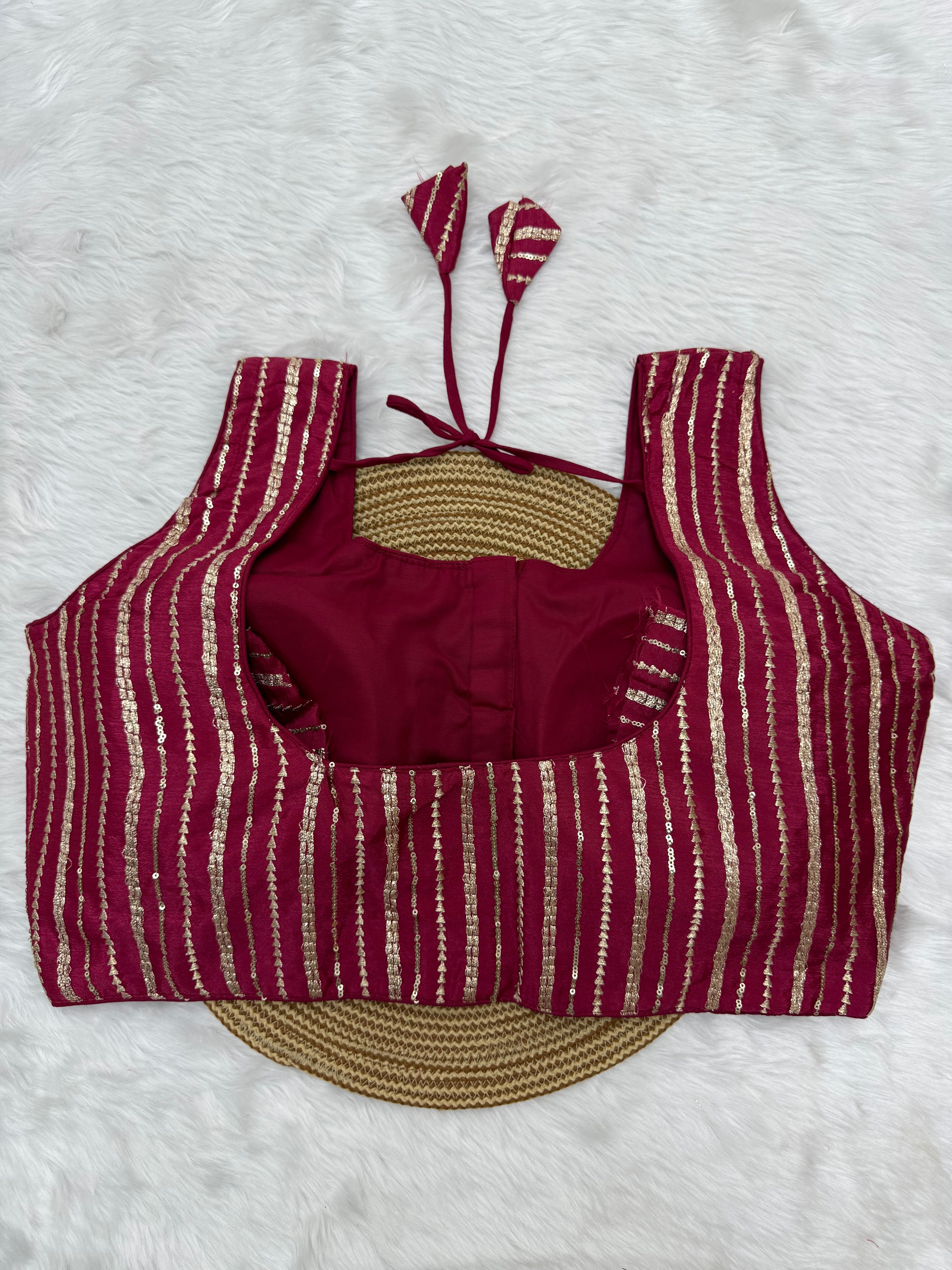 SEQUIN WORK SLEEVELESS PLUS SIZE FANCY BLOUSE - RED