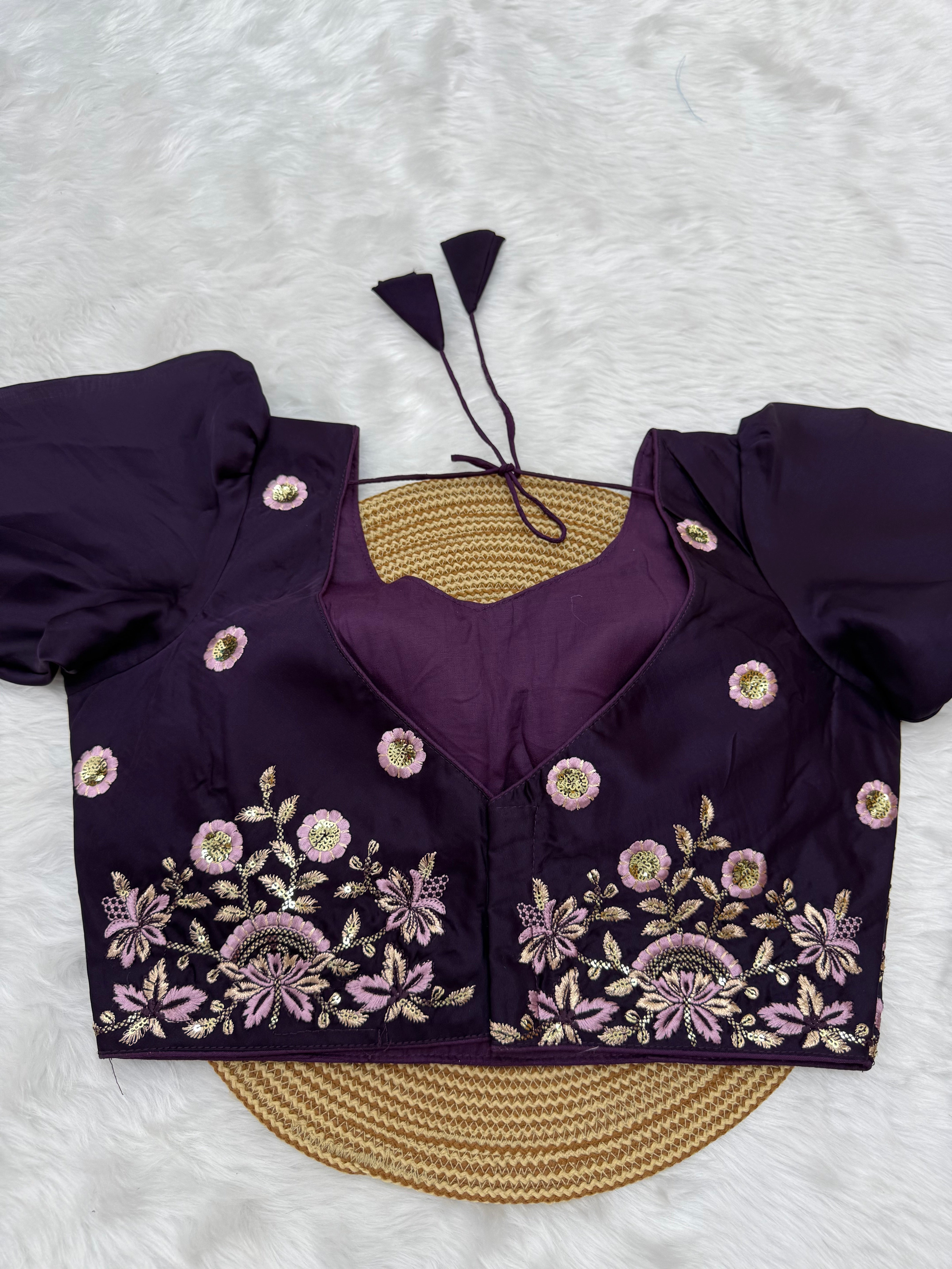 HEAVY EMBRO-SEQUIN WORK DESIGNER BLOUSE - EGGPALNT
