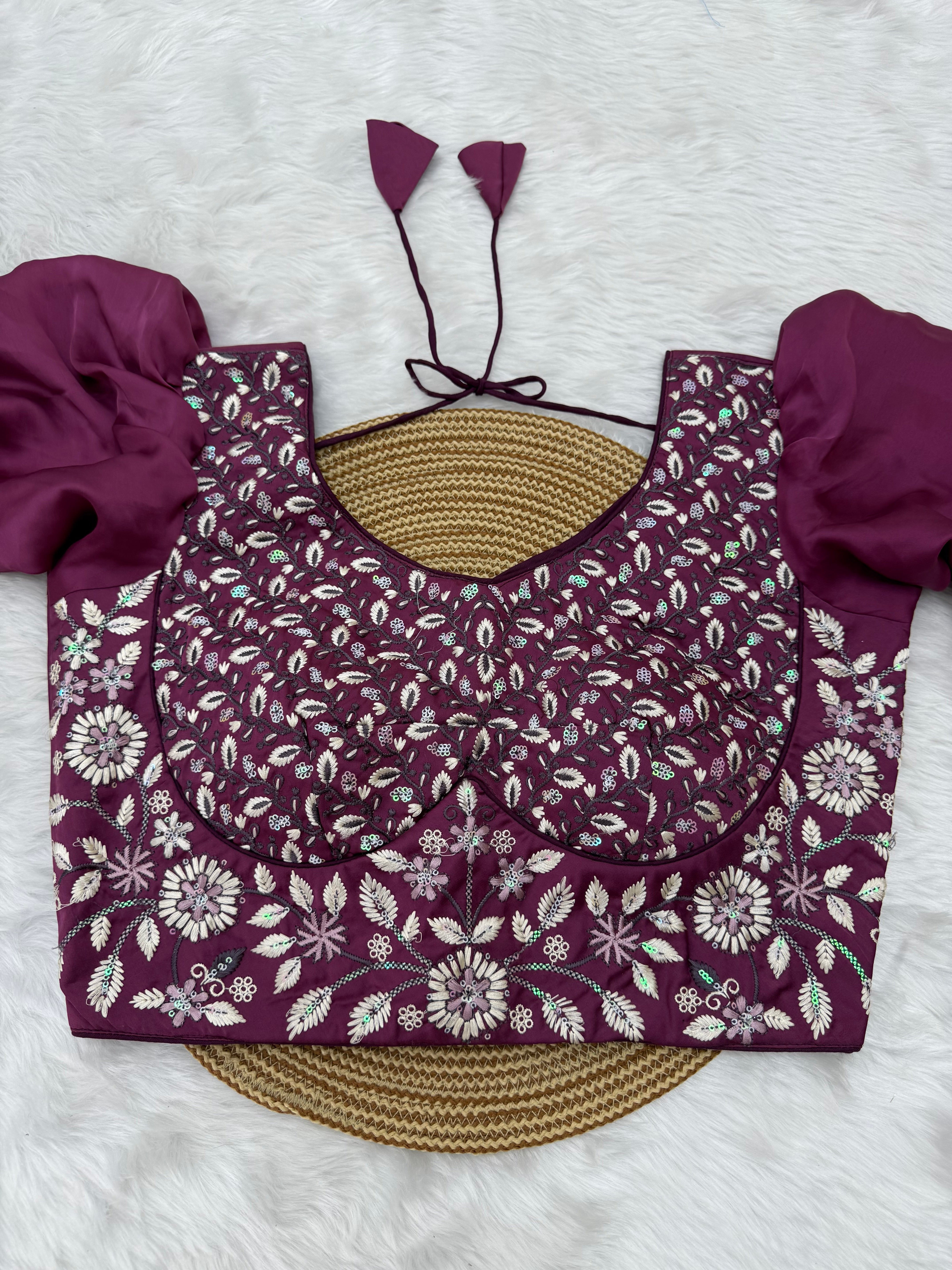 HEAVY EMBRO-SEQUIN WORK DESIGNER BLOUSE - IMPERIAL PURPLE