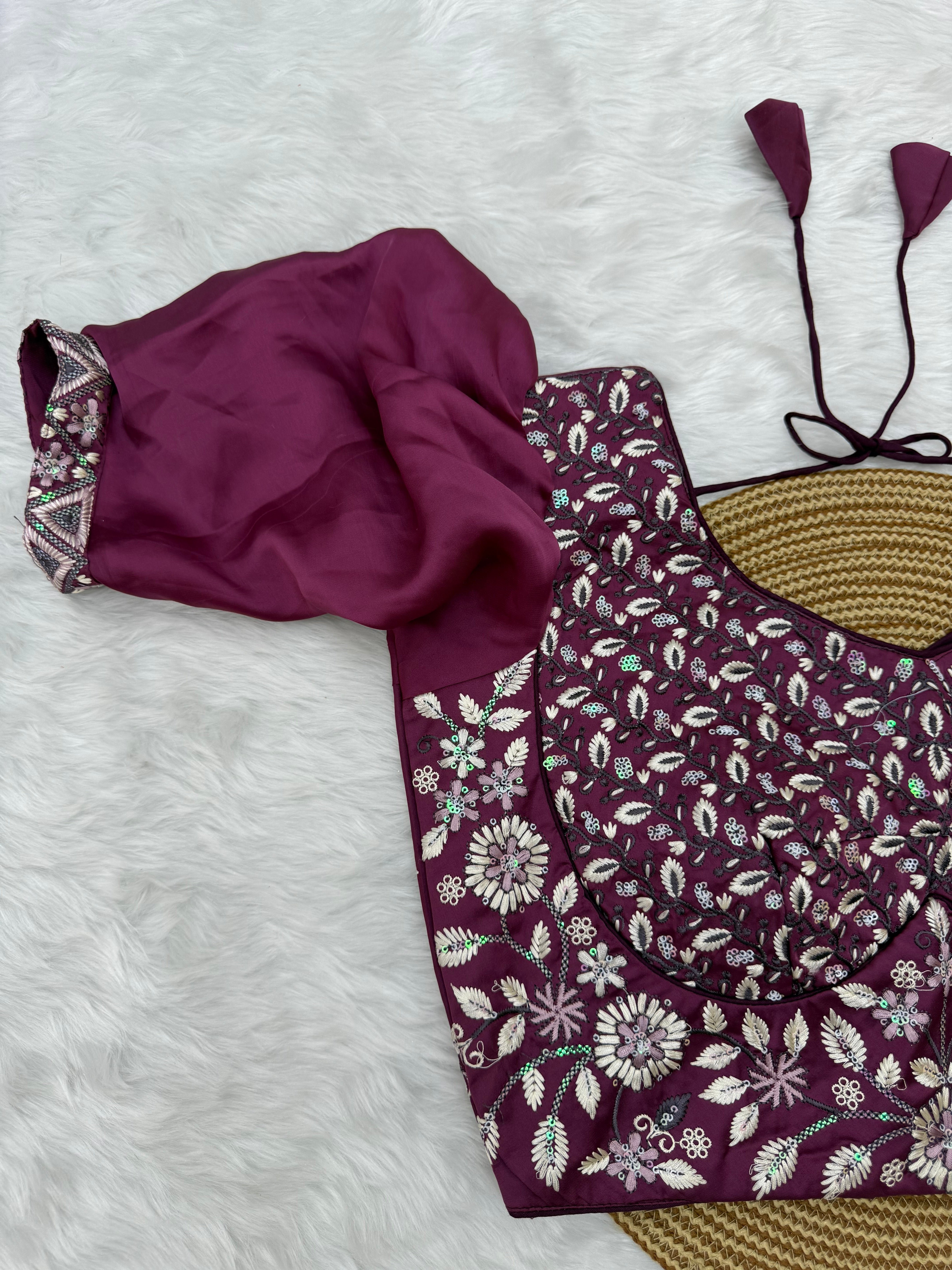 HEAVY EMBRO-SEQUIN WORK DESIGNER BLOUSE - IMPERIAL PURPLE