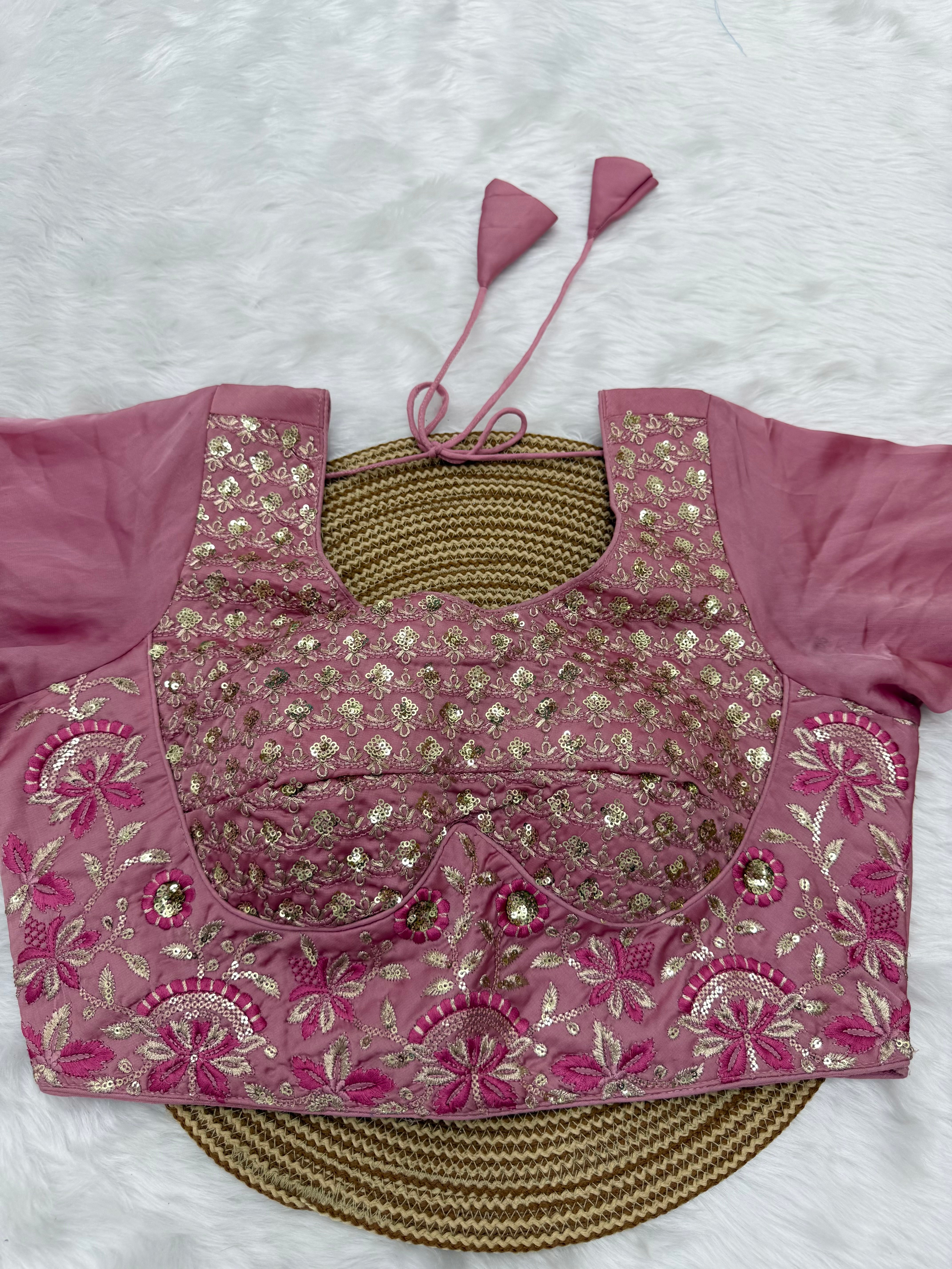 HEAVY EMBRO-SEQUIN WORK DESIGNER BLOUSE - PINK
