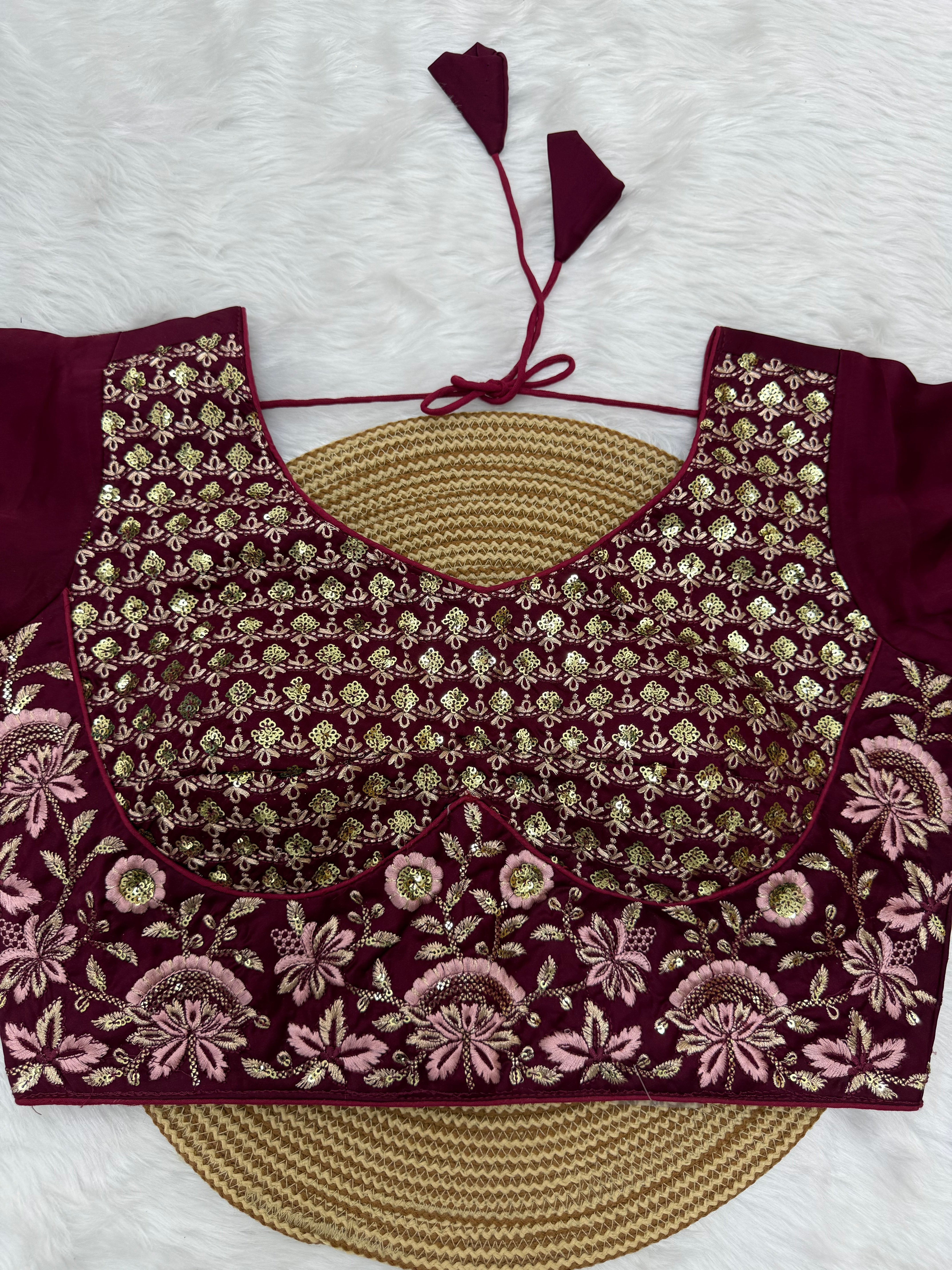 HEAVY EMBRO-SEQUIN WORK DESIGNER BLOUSE - DEEP MAGENTA