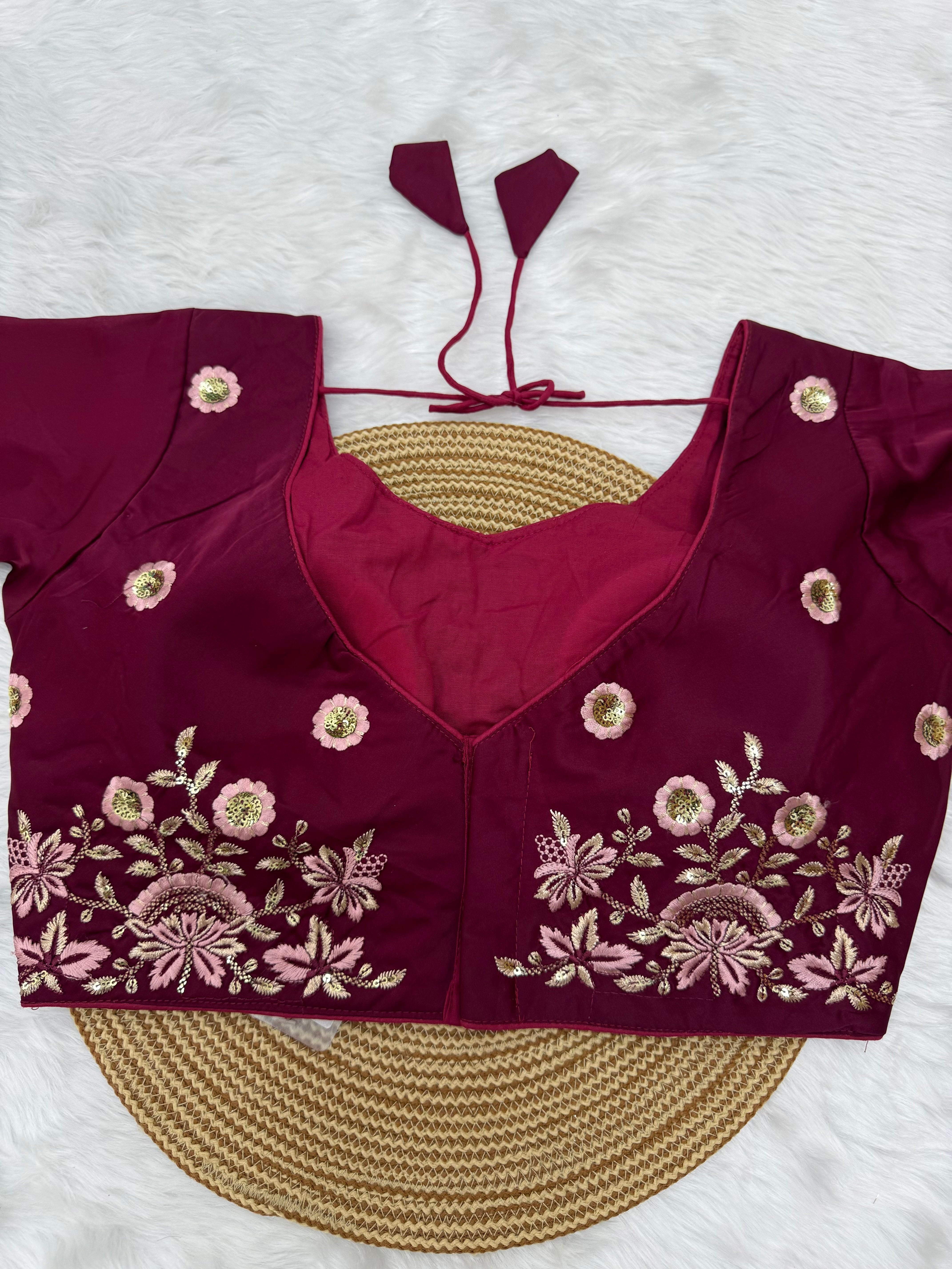 HEAVY EMBRO-SEQUIN WORK DESIGNER BLOUSE - DEEP MAGENTA