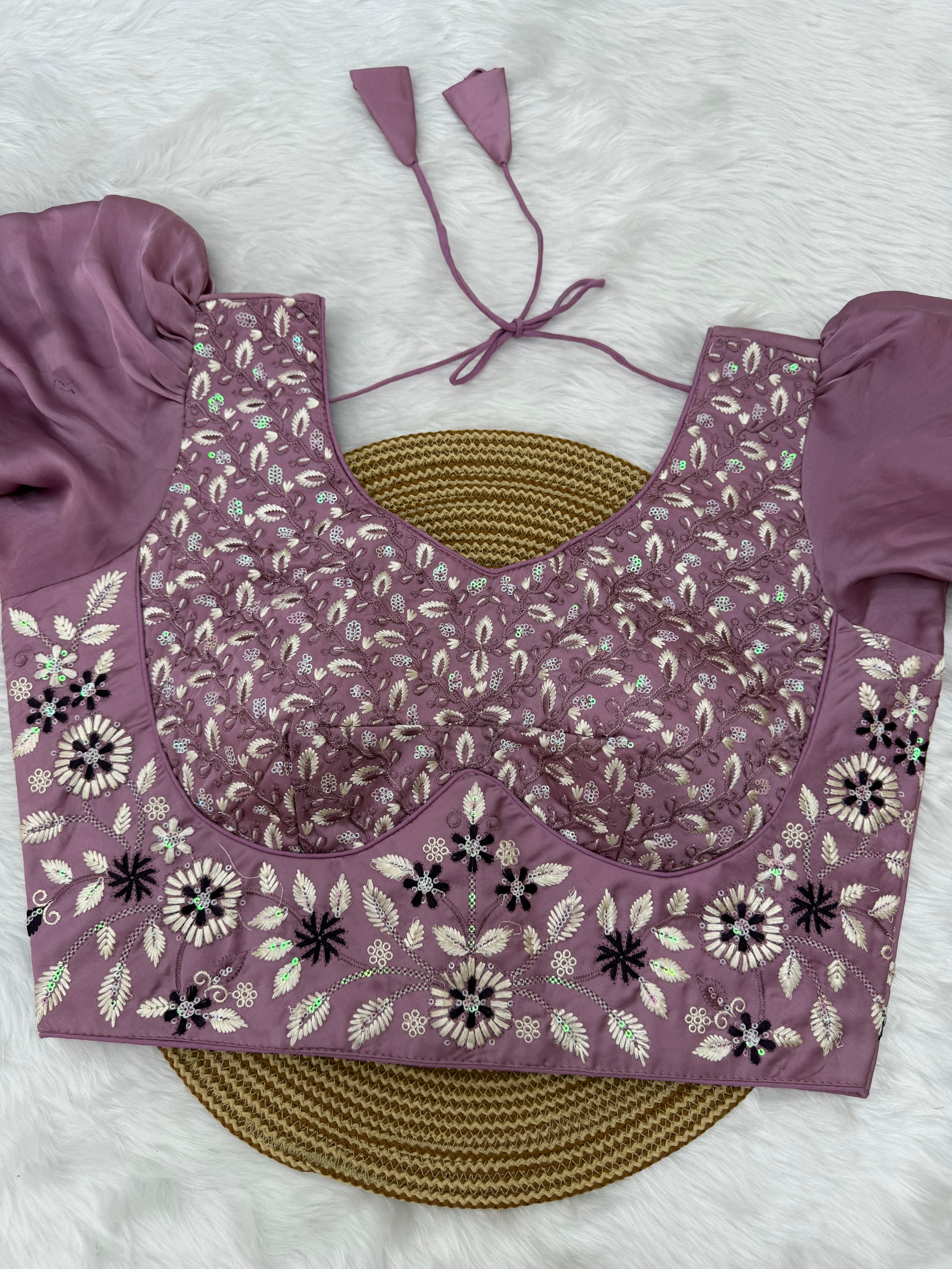 HEAVY EMBRO-SEQUIN WORK DESIGNER BLOUSE - ELECTRIC LAVENDER