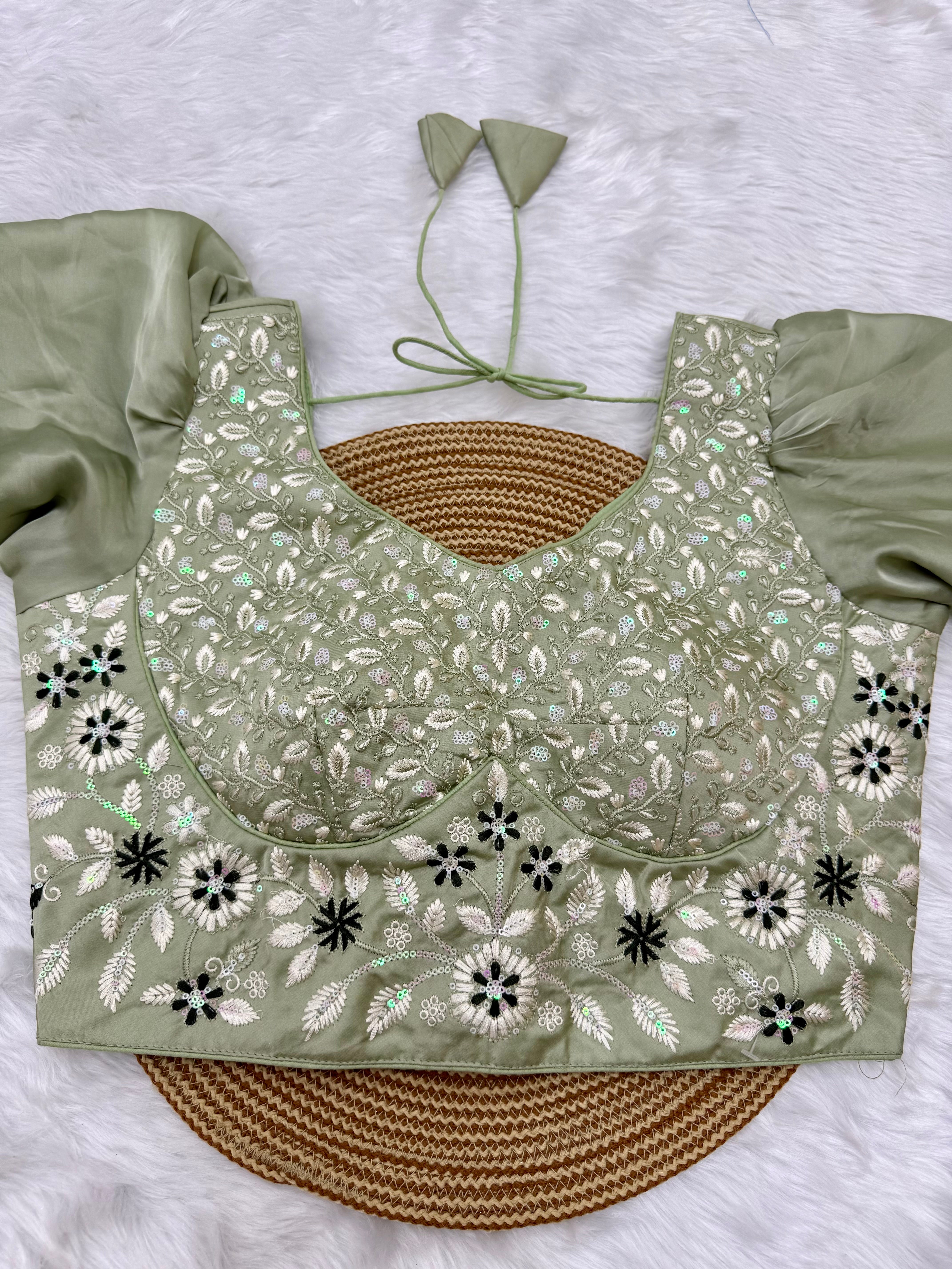 HEAVY EMBRO-SEQUIN WORK DESIGNER BLOUSE - PISTACHIO GREEN