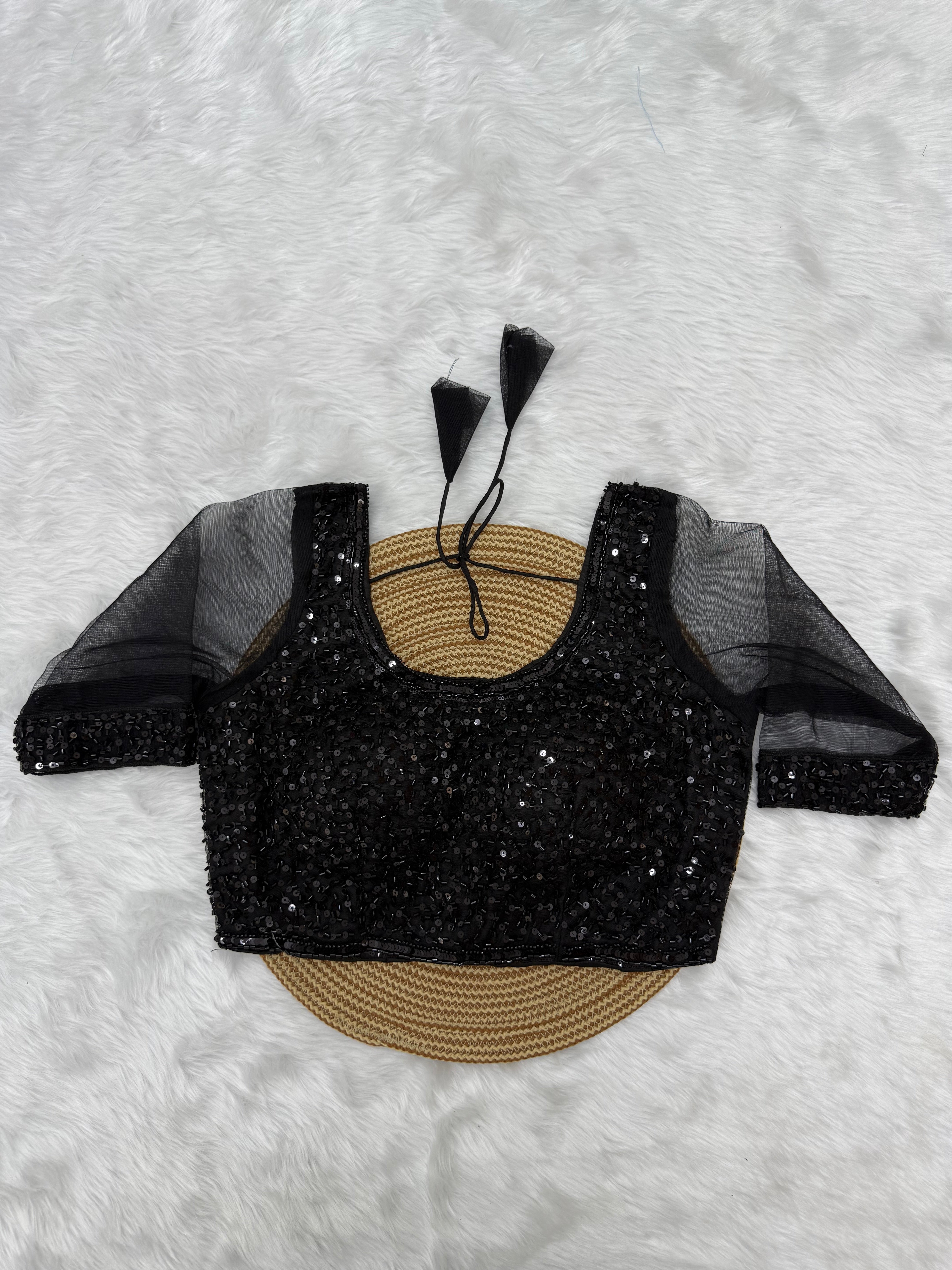 DESIGNER SEQUIN EMBELLISHED SAREE BLOUSE - BLACK