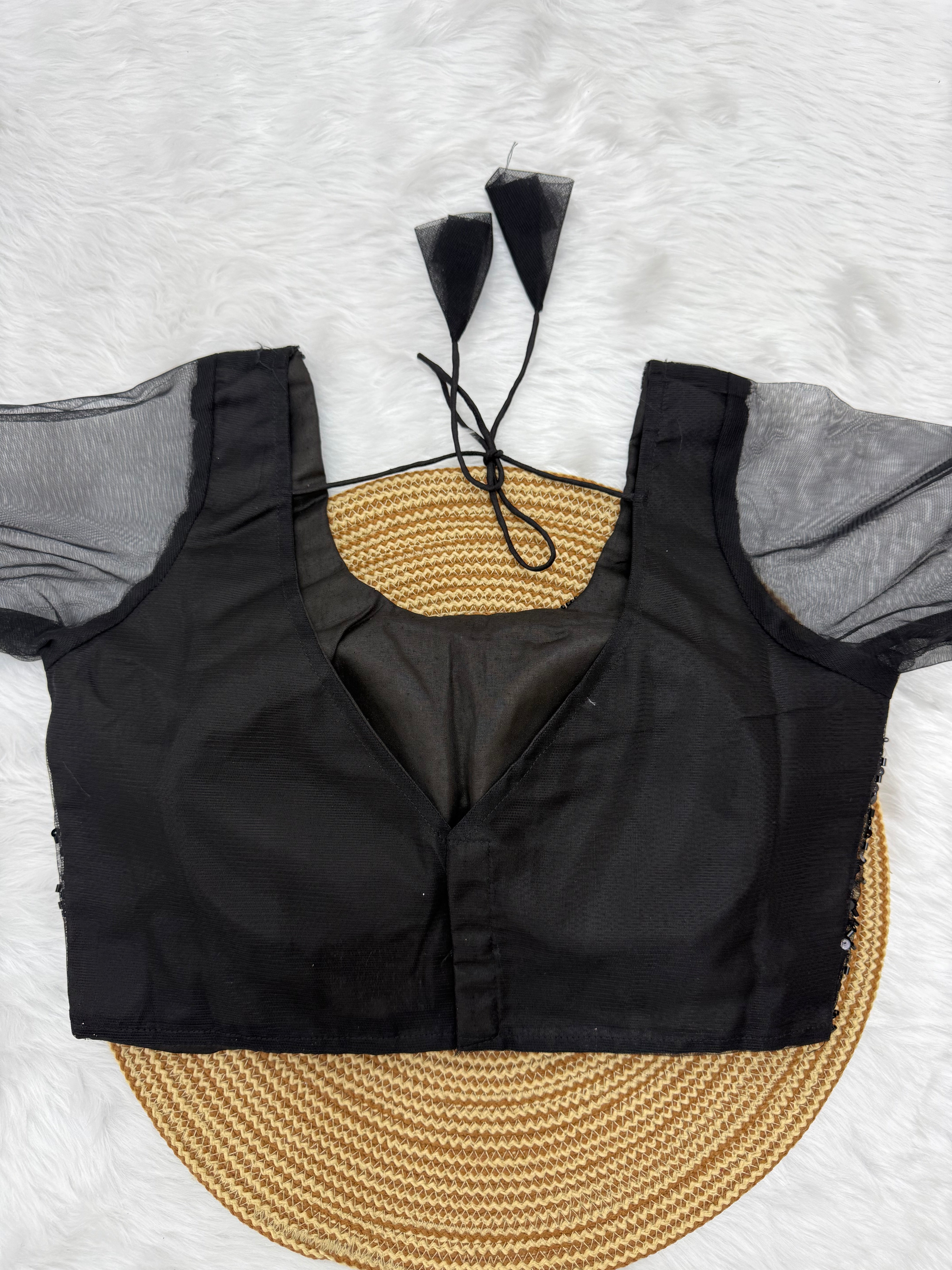 DESIGNER SEQUIN EMBELLISHED SAREE BLOUSE - BLACK