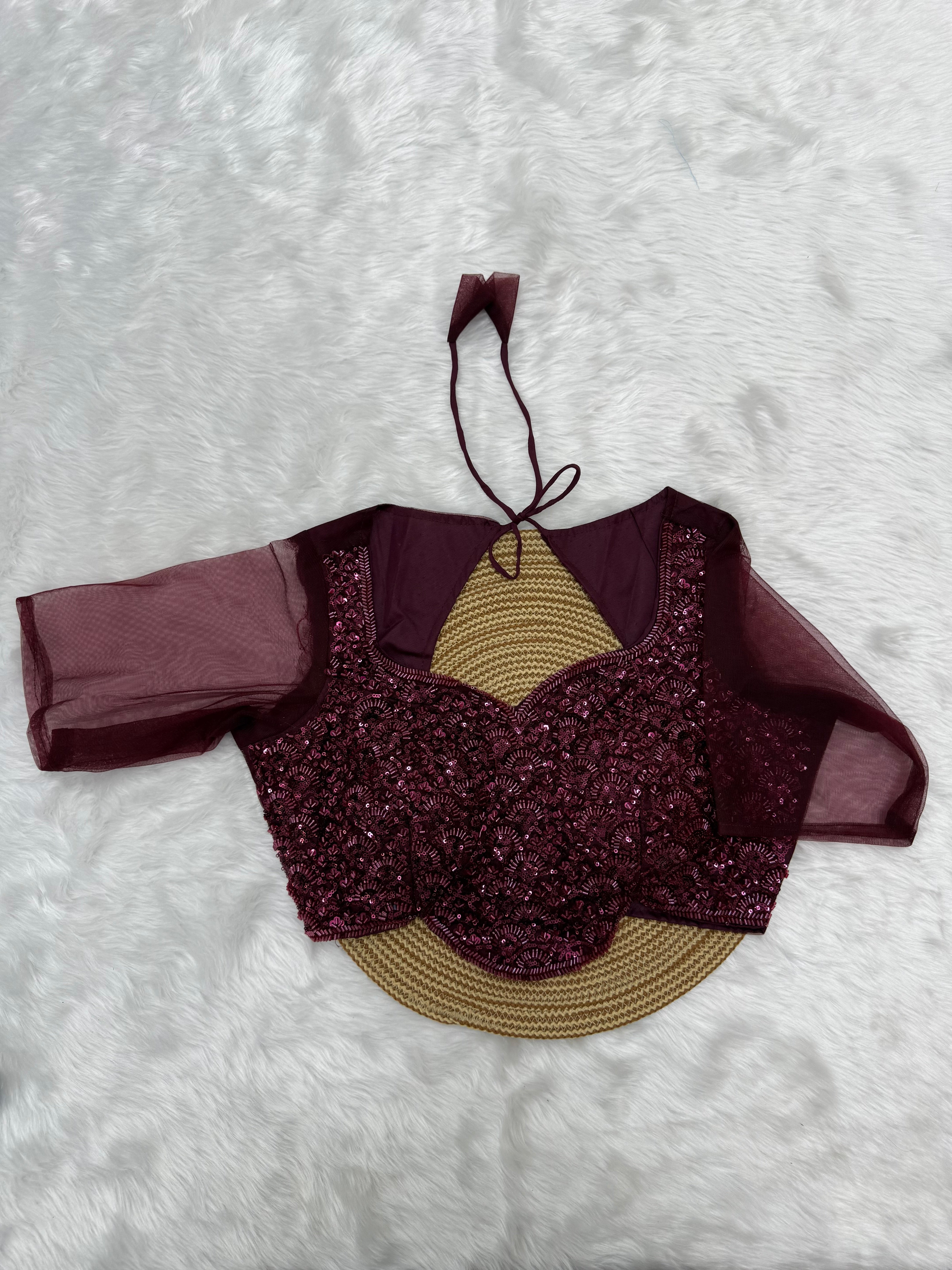 DESIGNER SEQUIN EMBELLISHED SAREE BLOUSE - MAROON