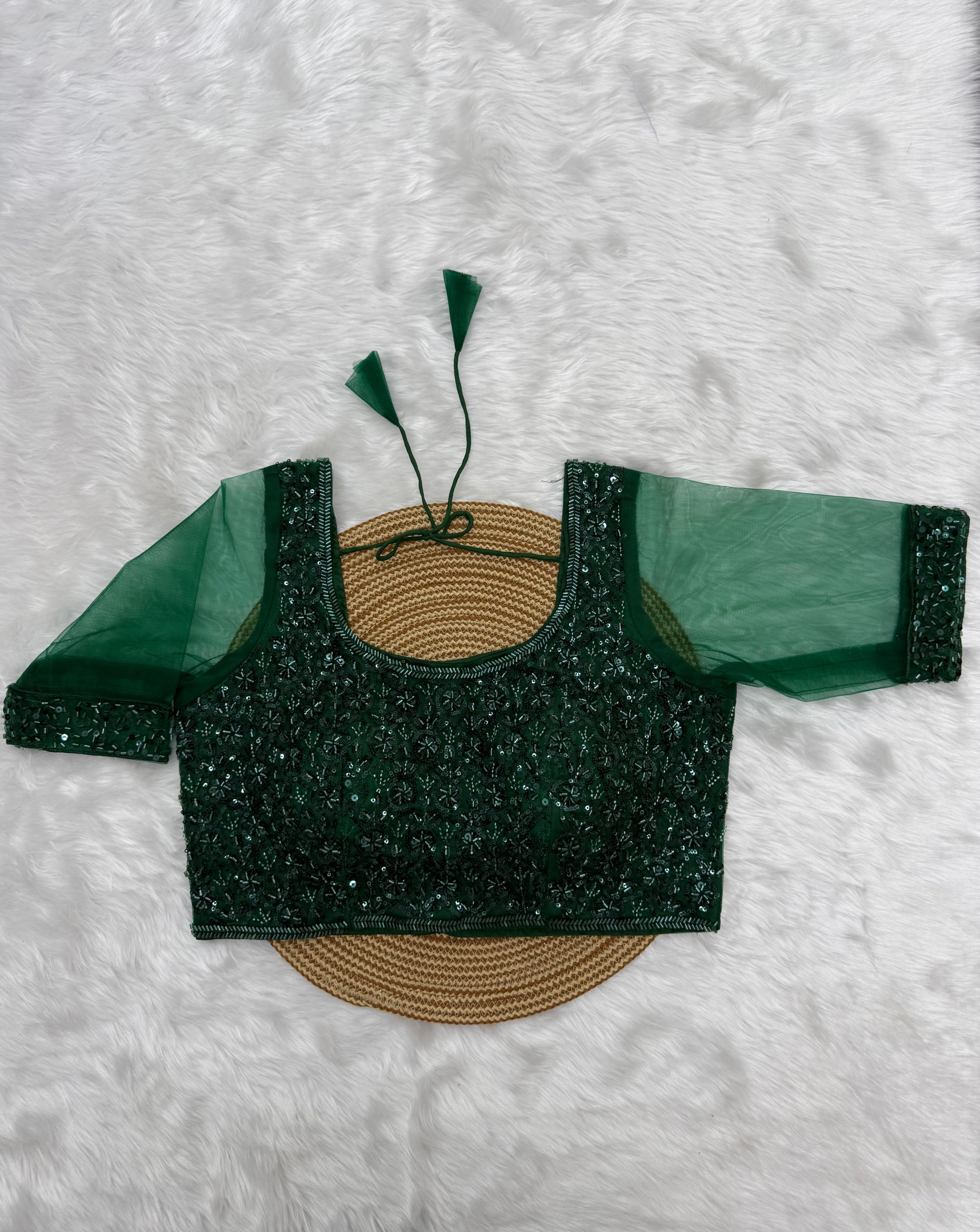 DESIGNER SEQUIN EMBELLISHED SAREE BLOUSE - GREEN