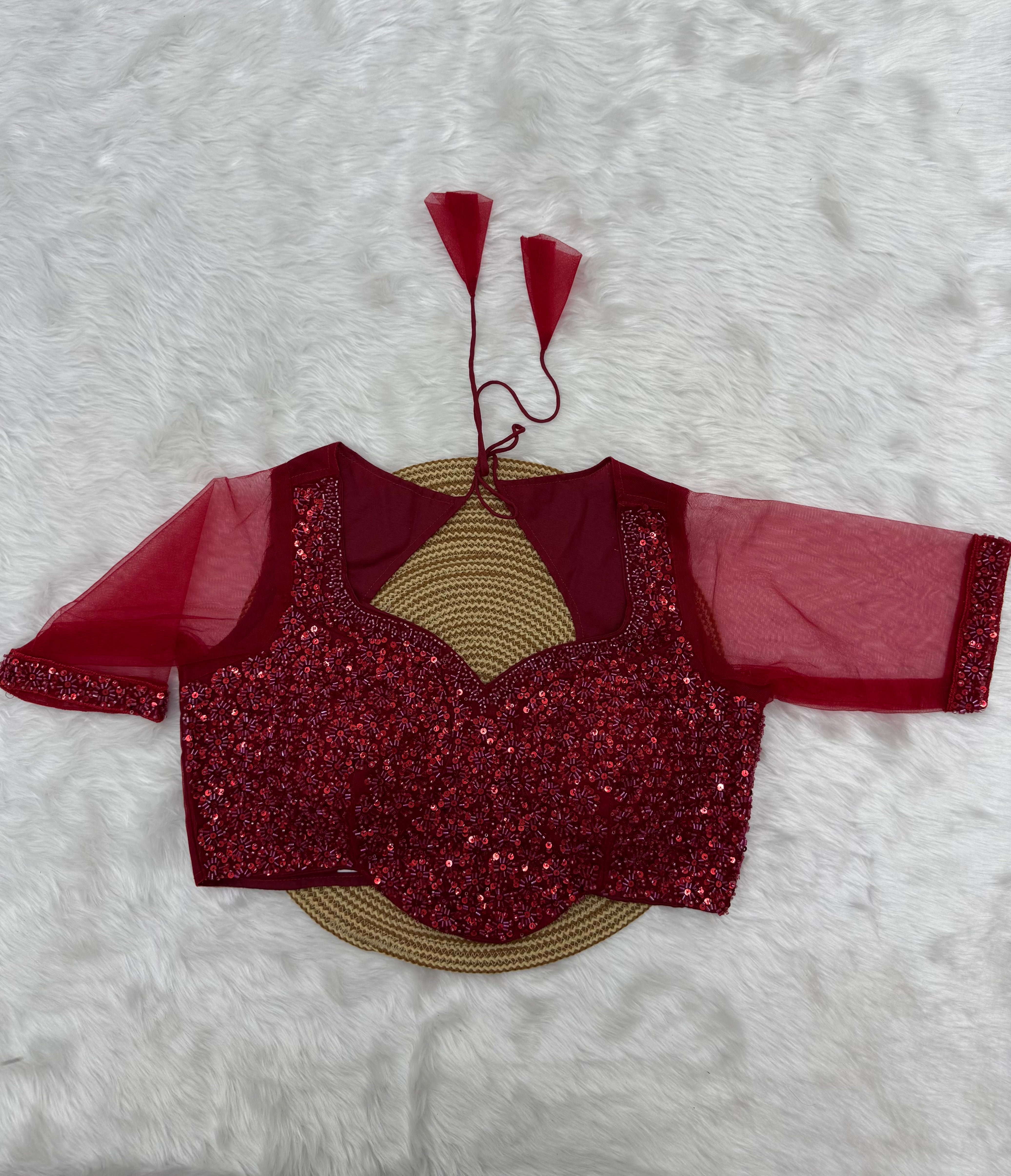 DESIGNER SEQUIN EMBELLISHED SAREE BLOUSE - RED
