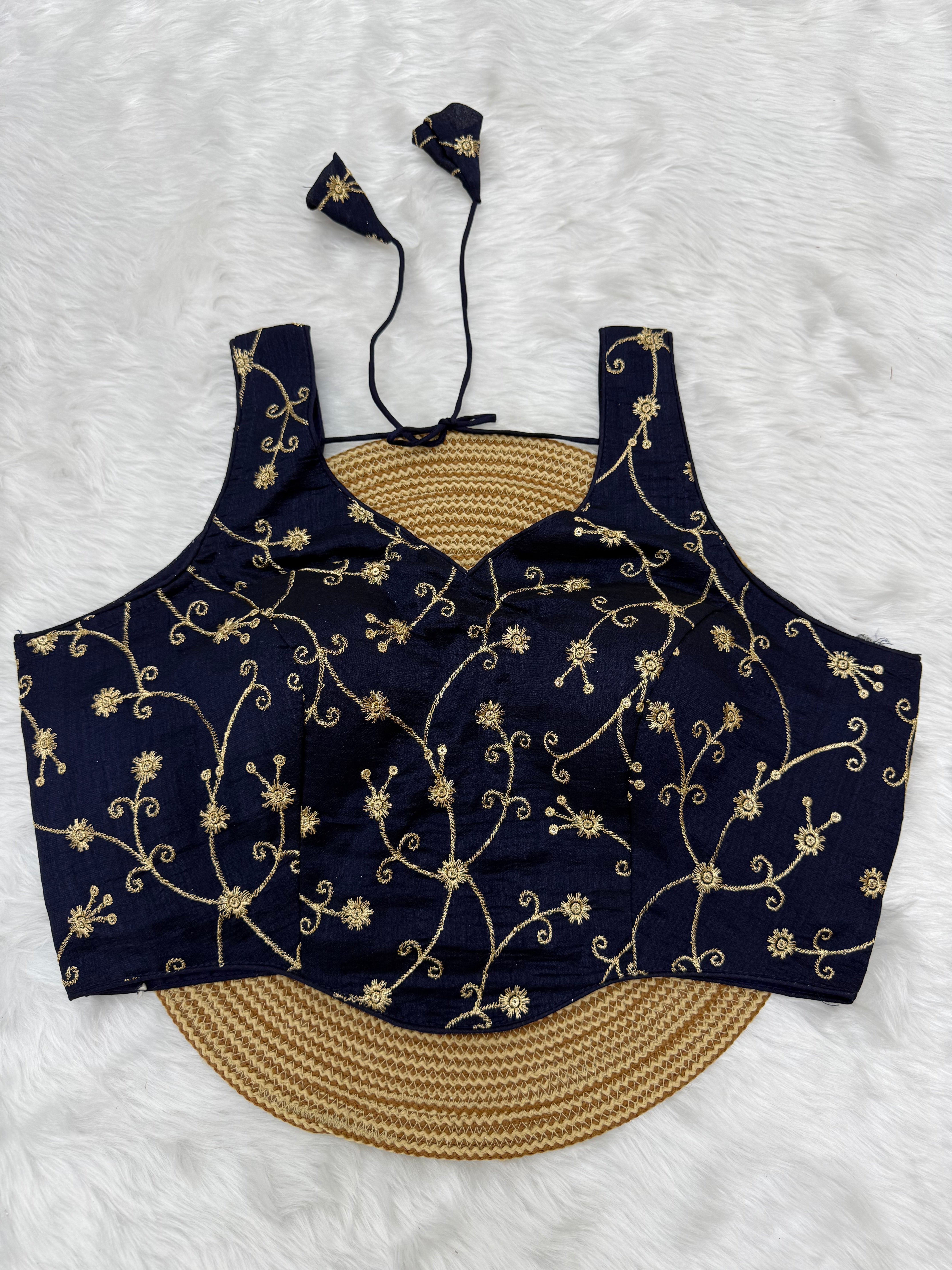 DESIGNER EMBRO-SEQUIN WORK SLEEVELESS BLOUSEV- NAVY BLUE