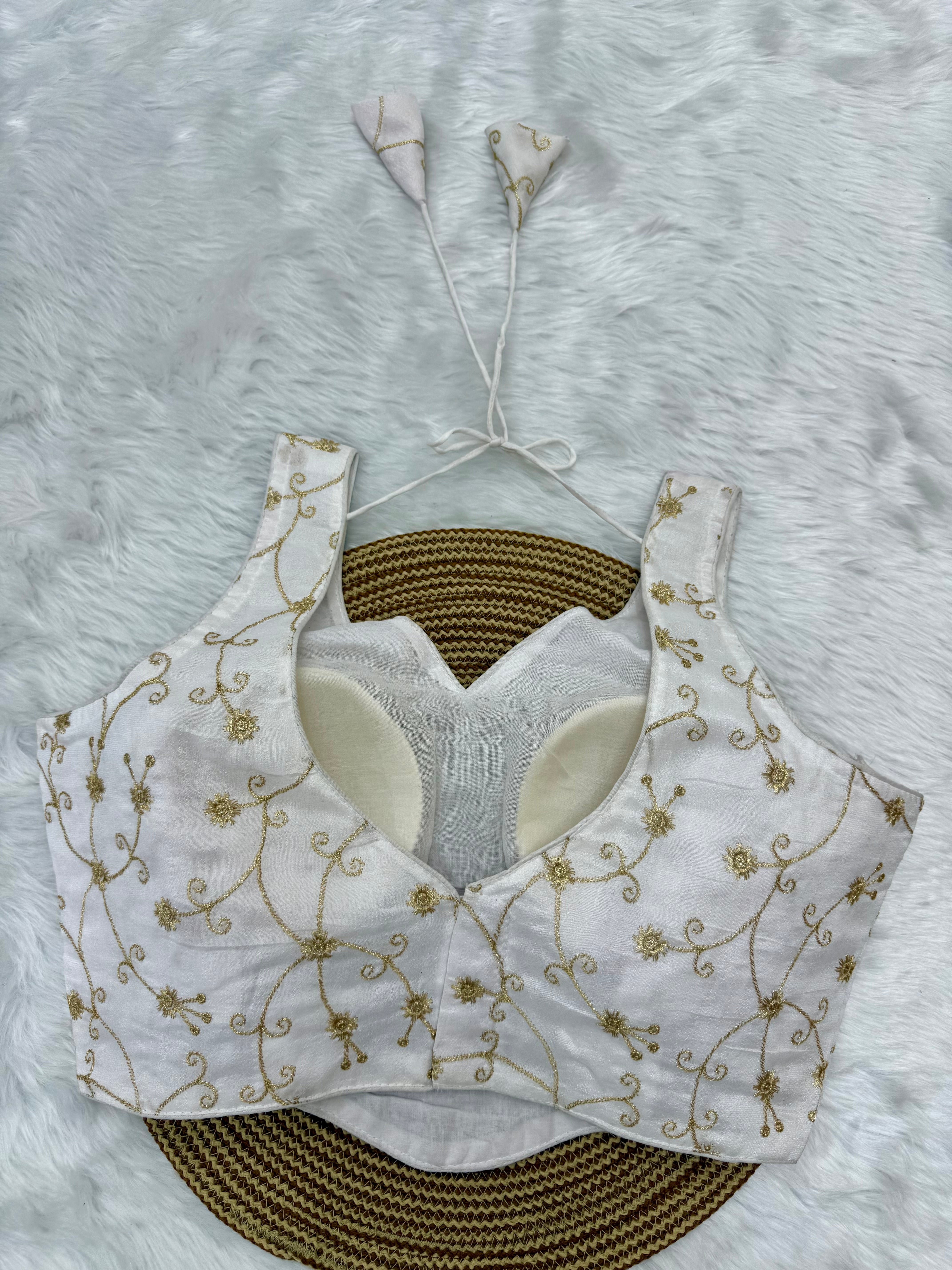 DESIGNER EMBRO-SEQUIN WORK SLEEVELESS BLOUSE - WHITE