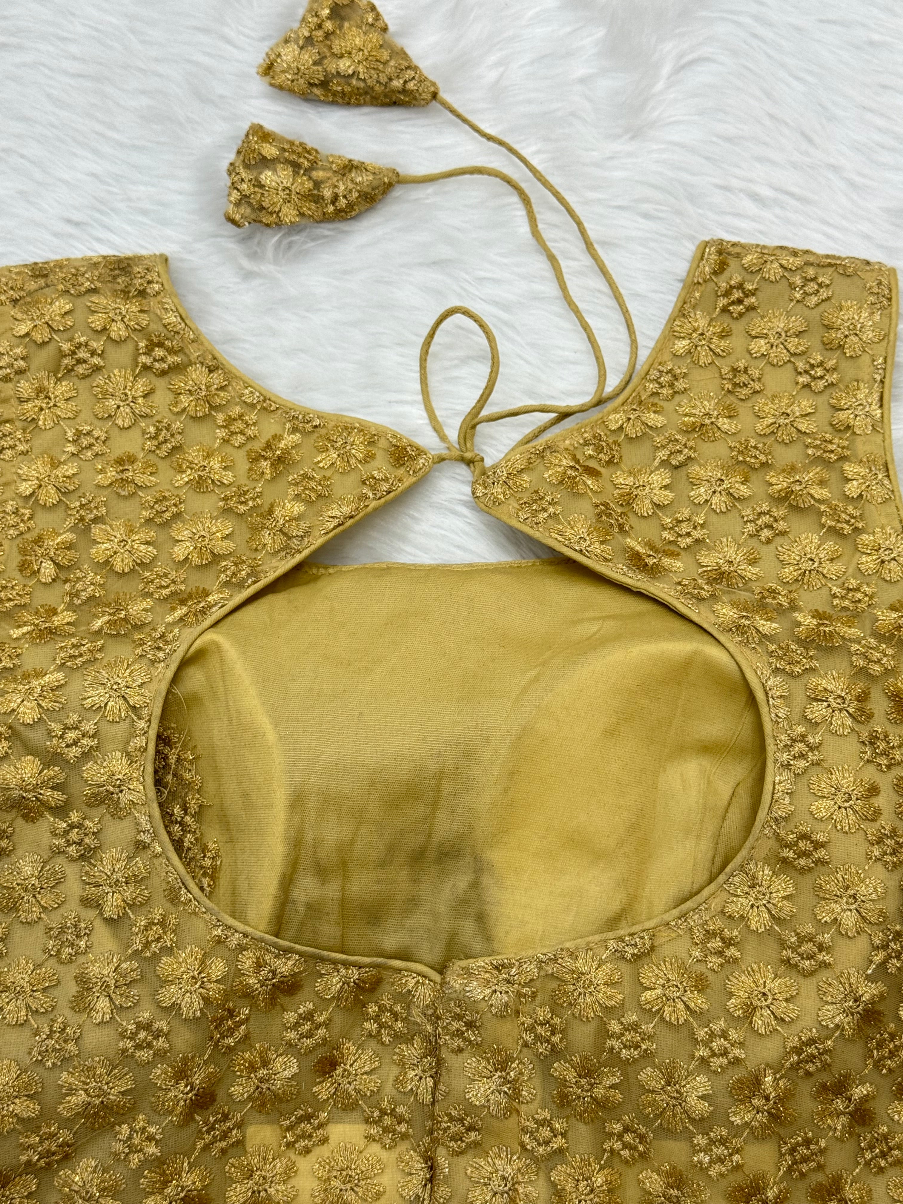 SLEEVELESS DESIGNER READYMADE BLOUSE - GOLD