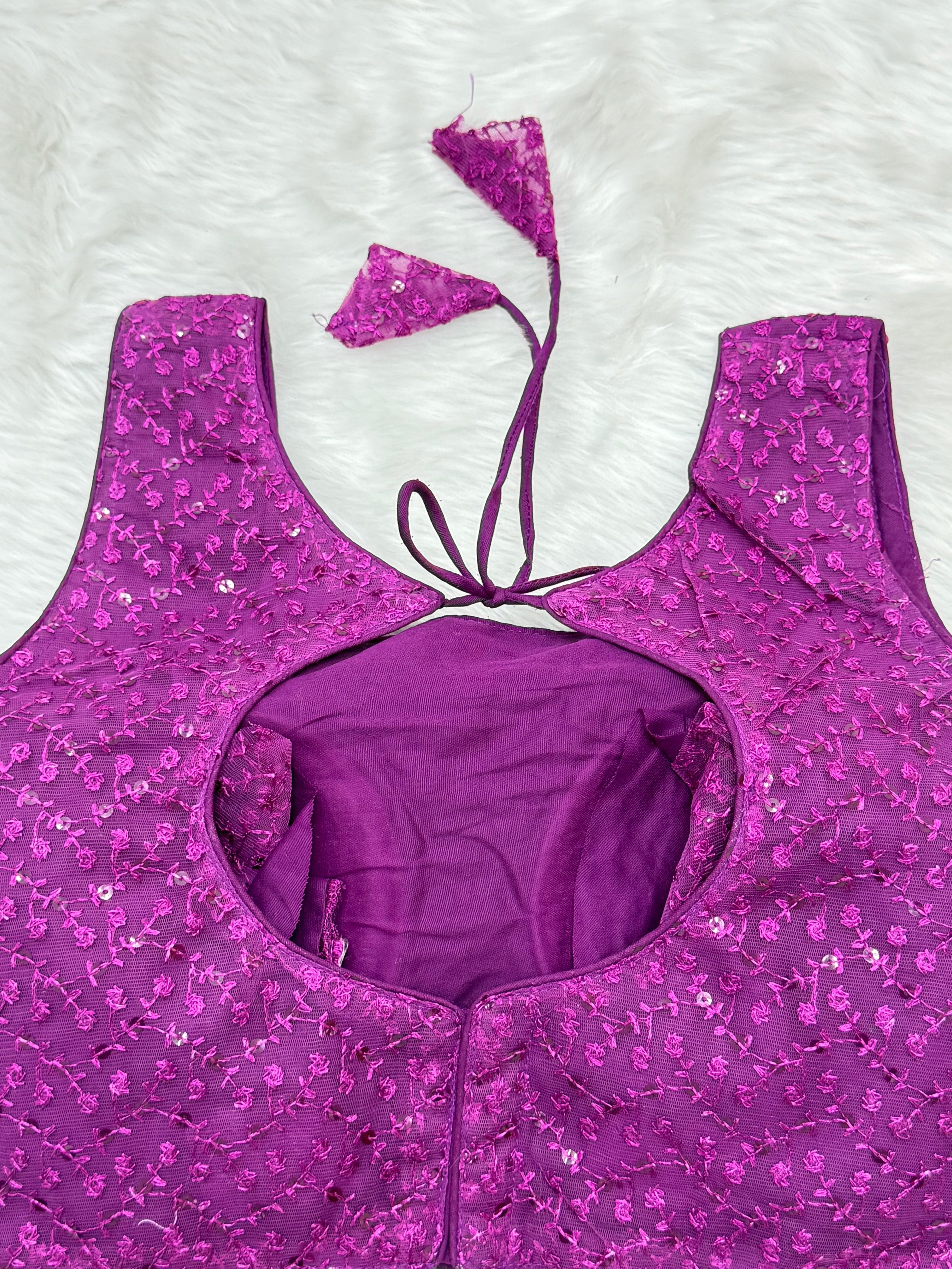 SLEEVELESS DESIGNER READYMADE BLOUSE - BERRY PURPLE