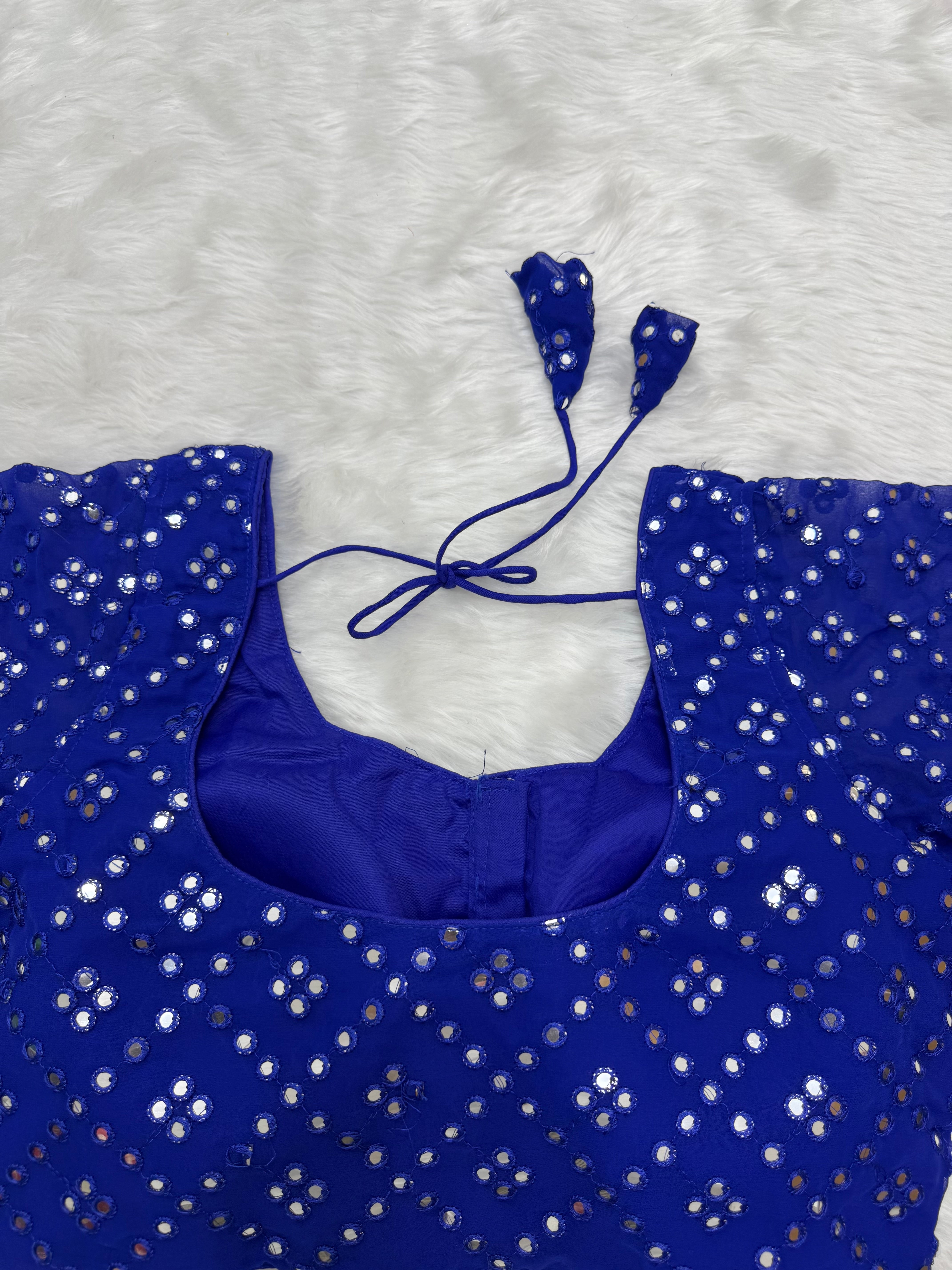 DESIGNER MIRROR WORK READY TO WEAR BLOUSE - BLUE