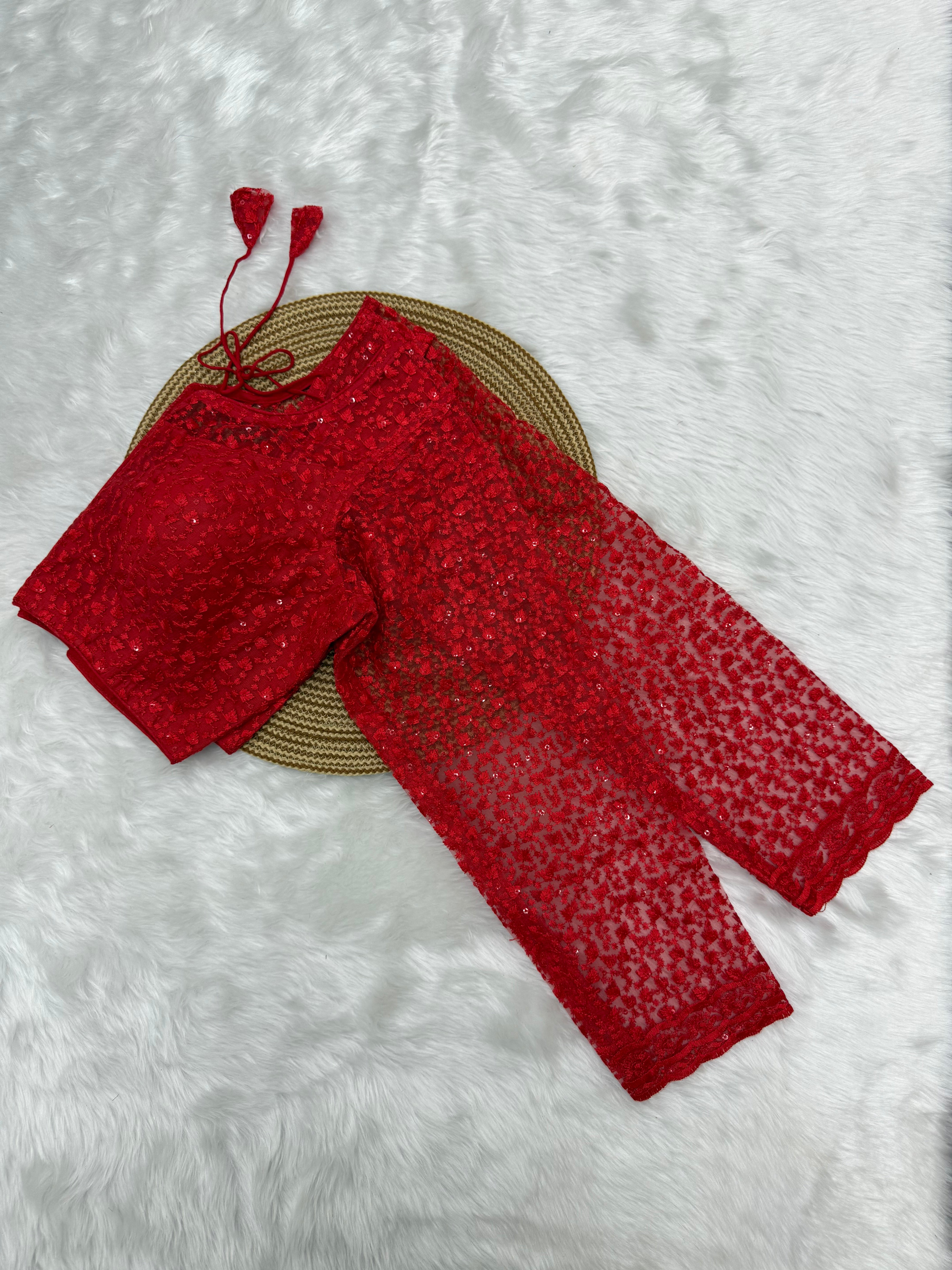 FULL SLEEVE DESIGNER READYMADE BLOUSE - RED