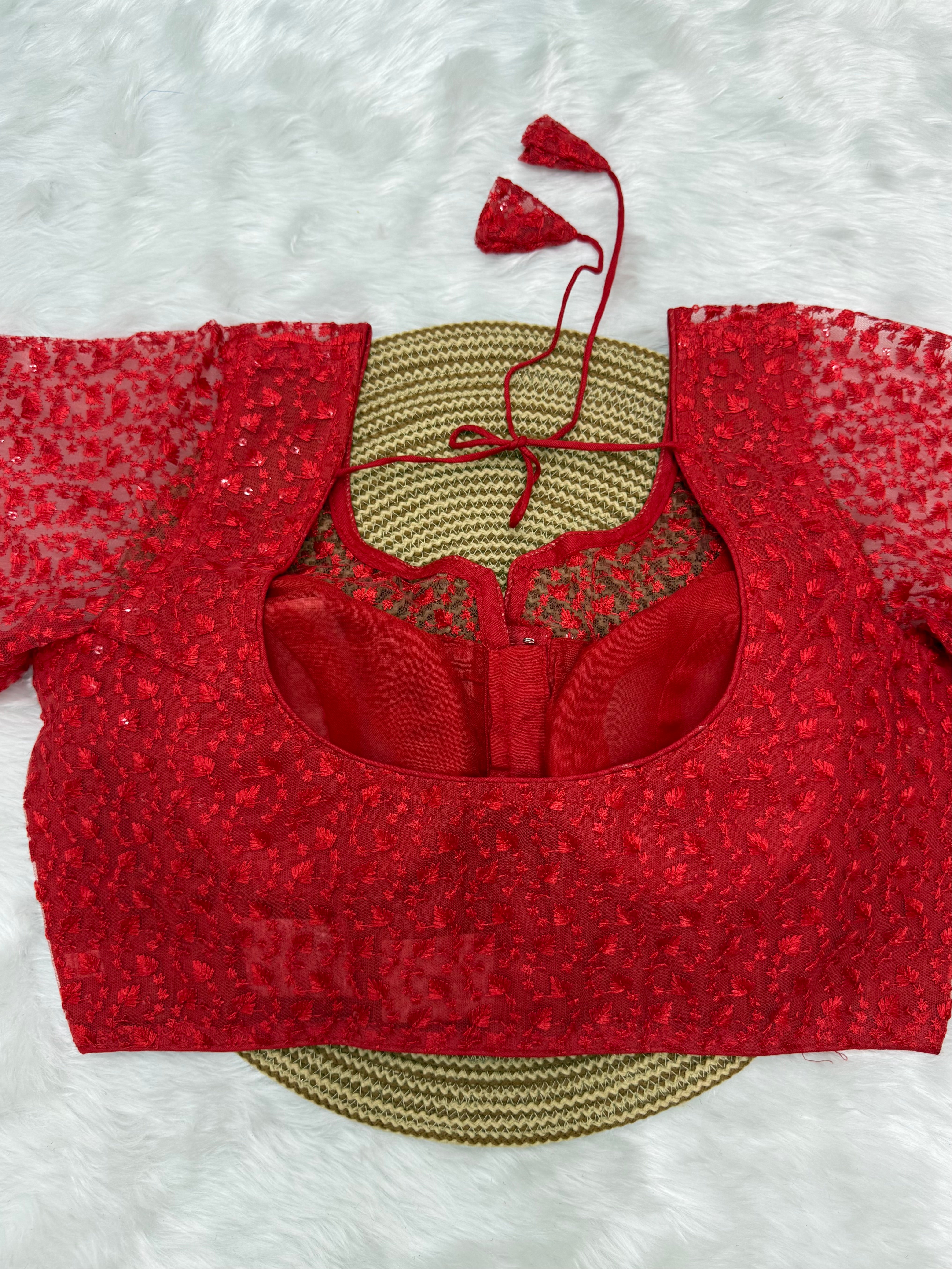 FULL SLEEVE DESIGNER READYMADE BLOUSE - RED