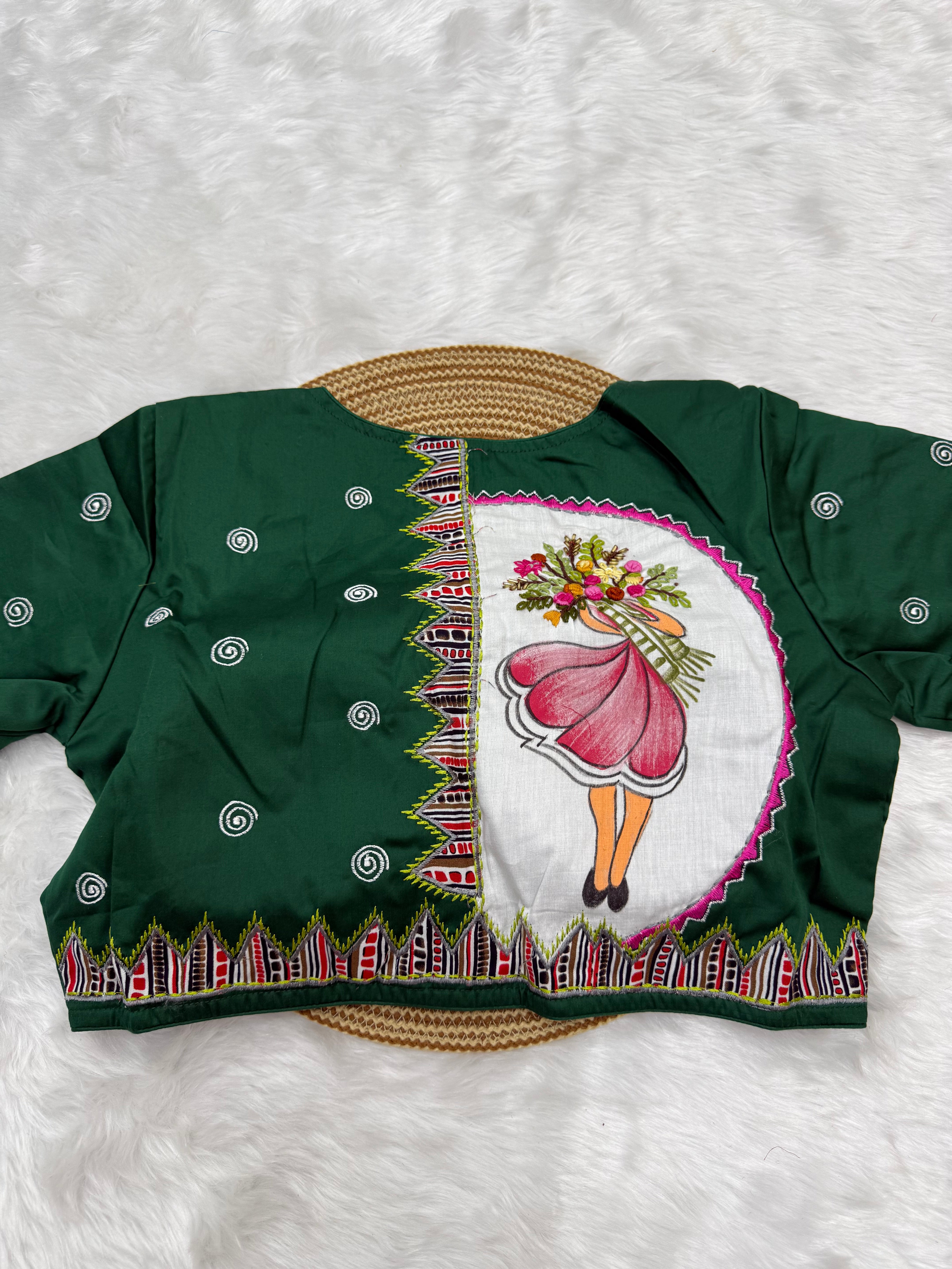 BOUTIQUE STYLE HAND WORK DESIGNER BLOUSE - GREEN