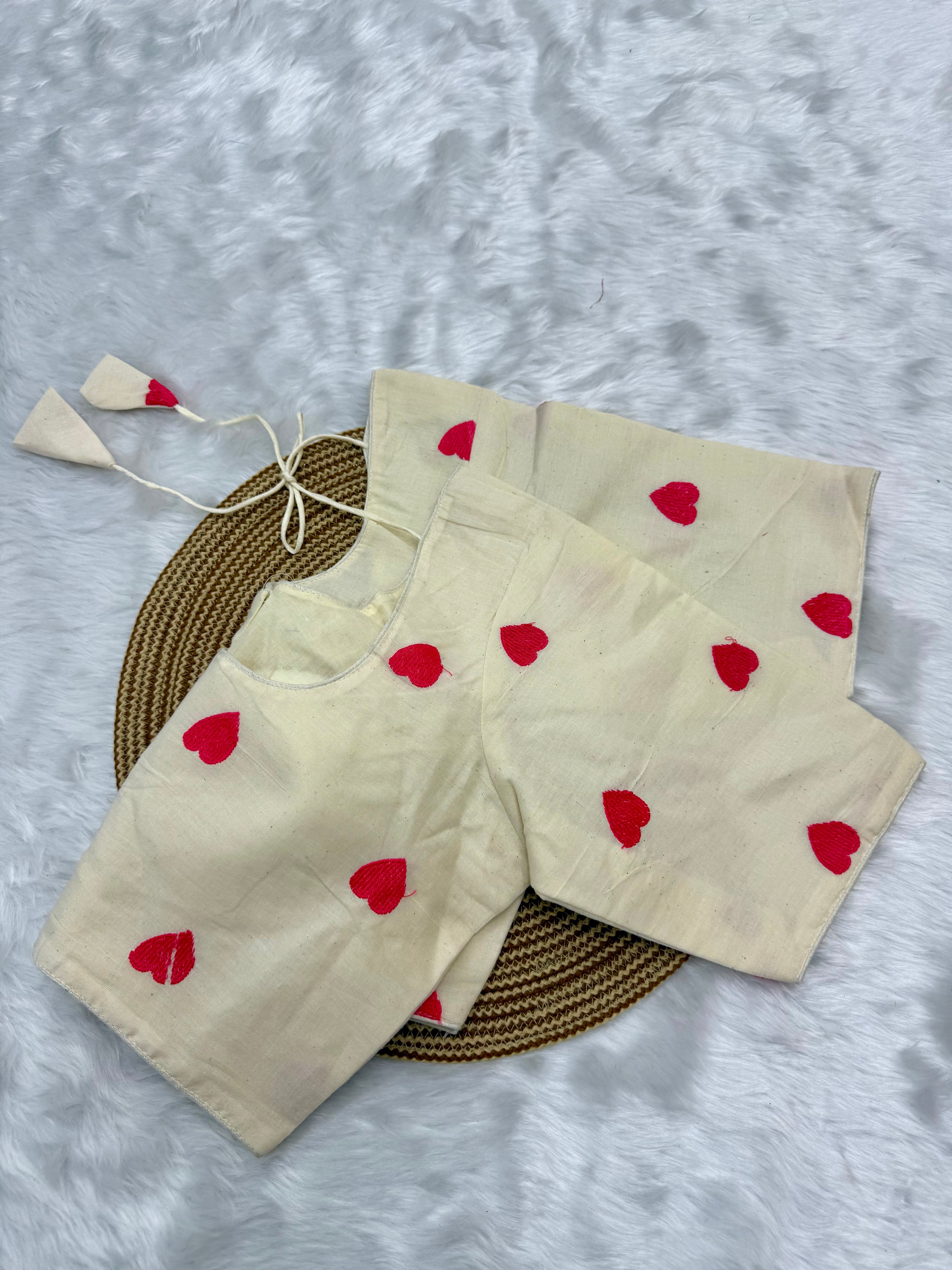 FANCY COTTON READY TO WEAR SAREE BLOUSE - OFF WHITE