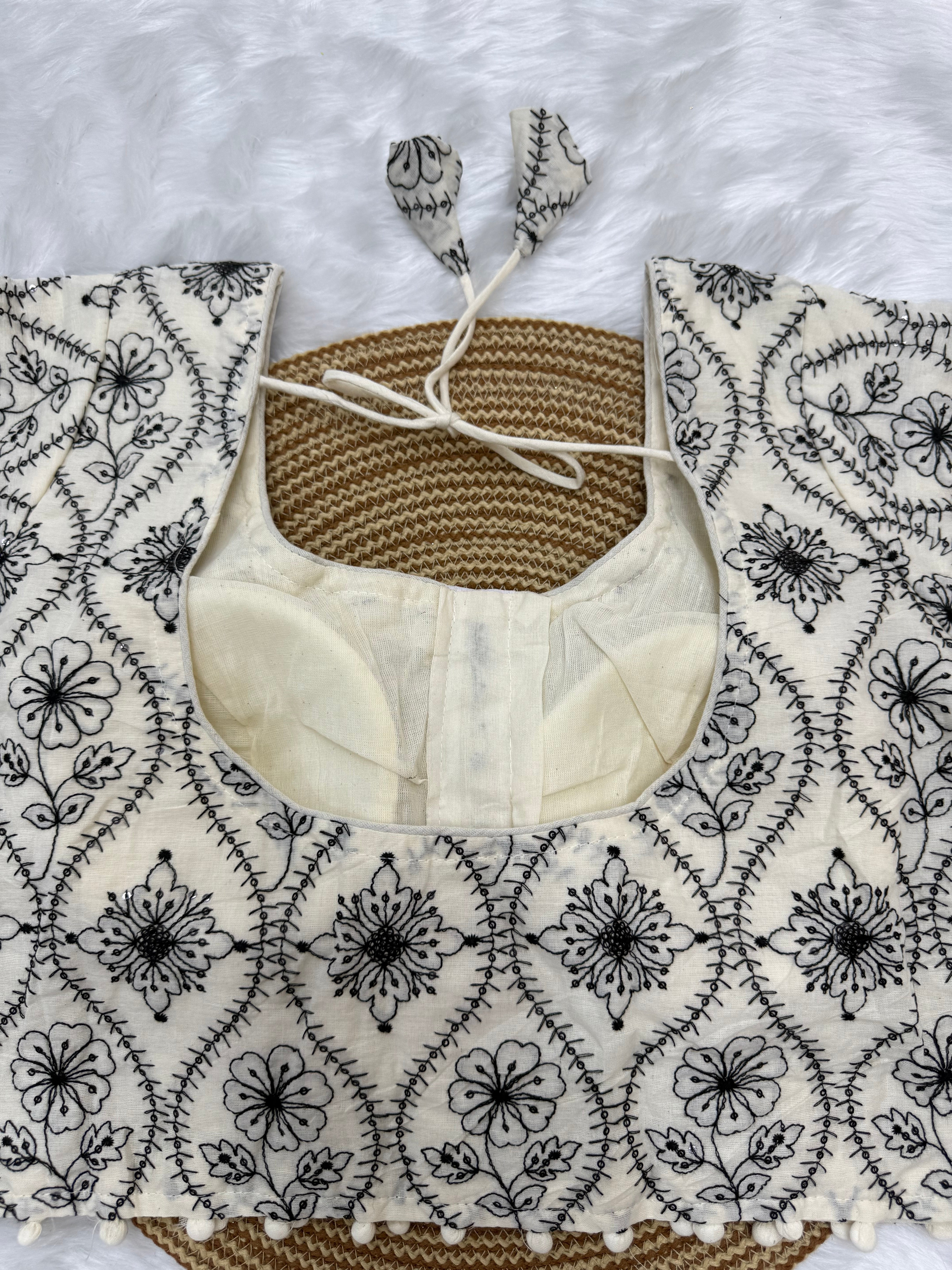 FANCY COTTON READY TO WEAR SAREE BLOUSE - OFF WHITE
