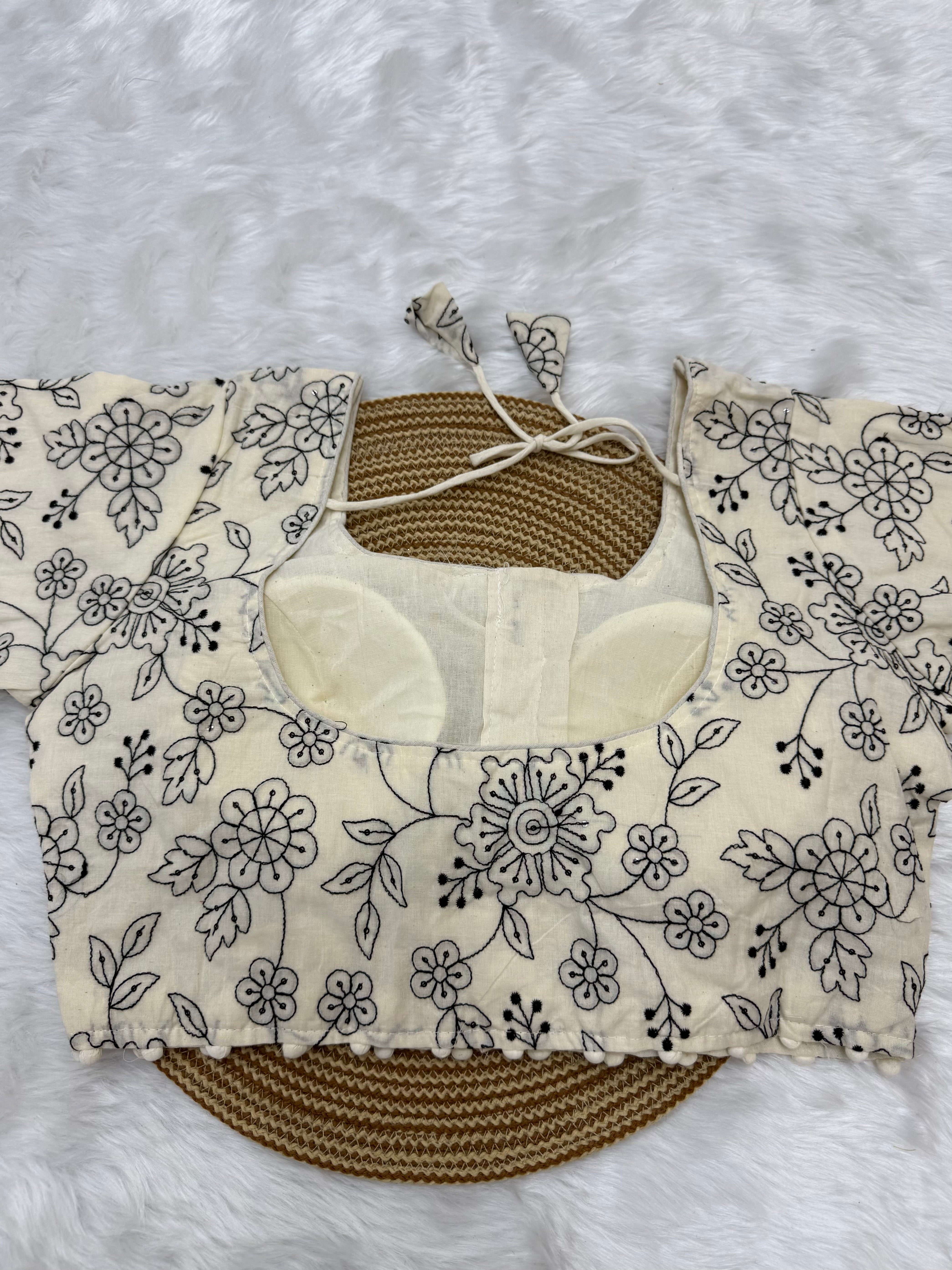 FANCY COTTON READY TO WEAR SAREE BLOUSE - OFF WHITE