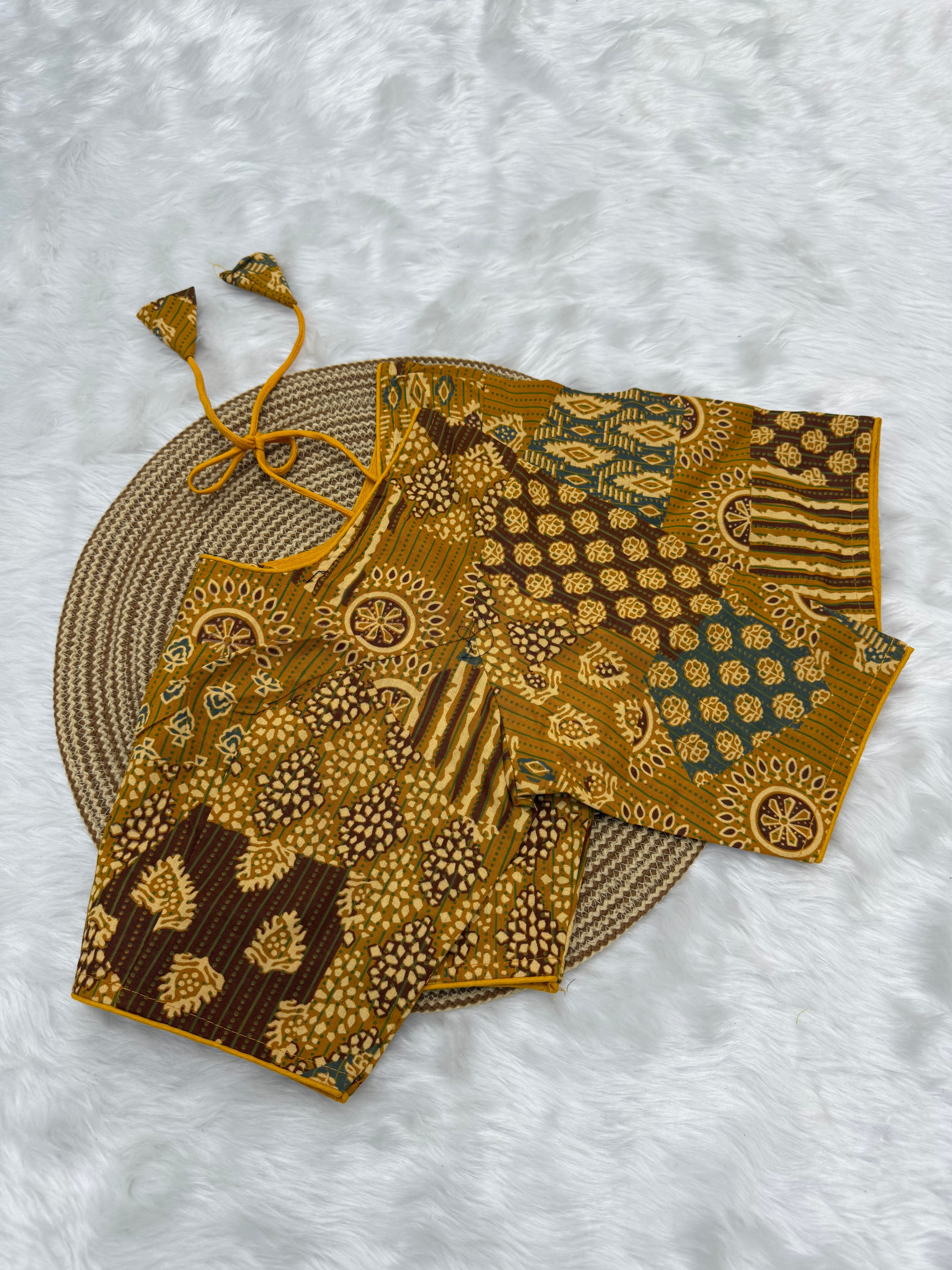 PRINTED COTTON READY TO WEAR SAREE BLOUSE - MULTI